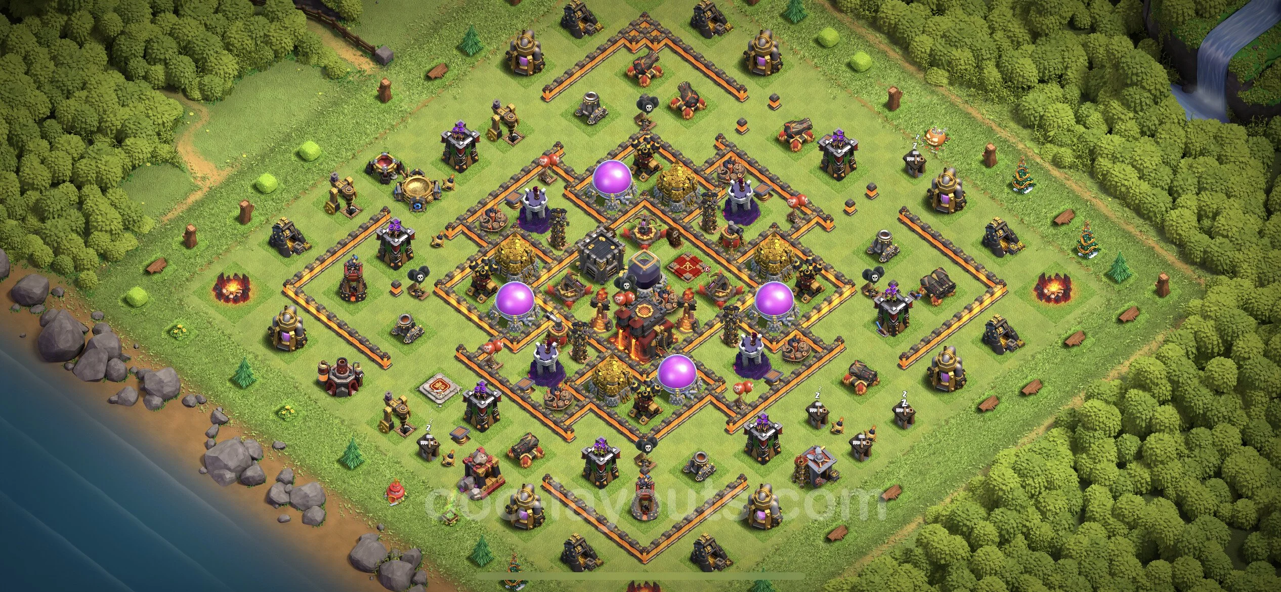 Defense (Trophy) Base TH10 with Link, Anti Air / Dragon, Hybrid - plan / layout / design - Clash of Clans - (#180)