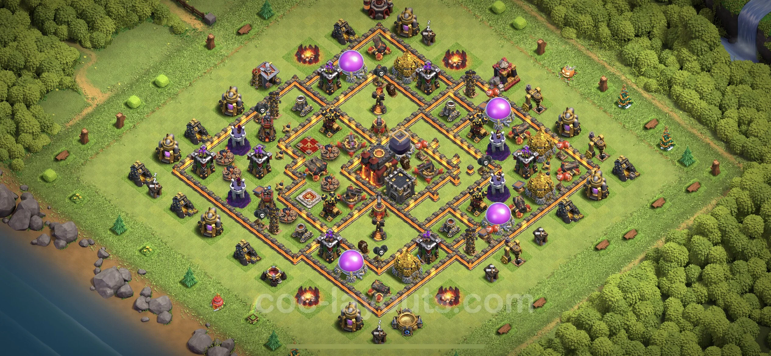 Defense (Trophy) Base TH10 with Link, Anti Air / Dragon, Hybrid - plan / layout / design - Clash of Clans - (#183) — Defense TH10