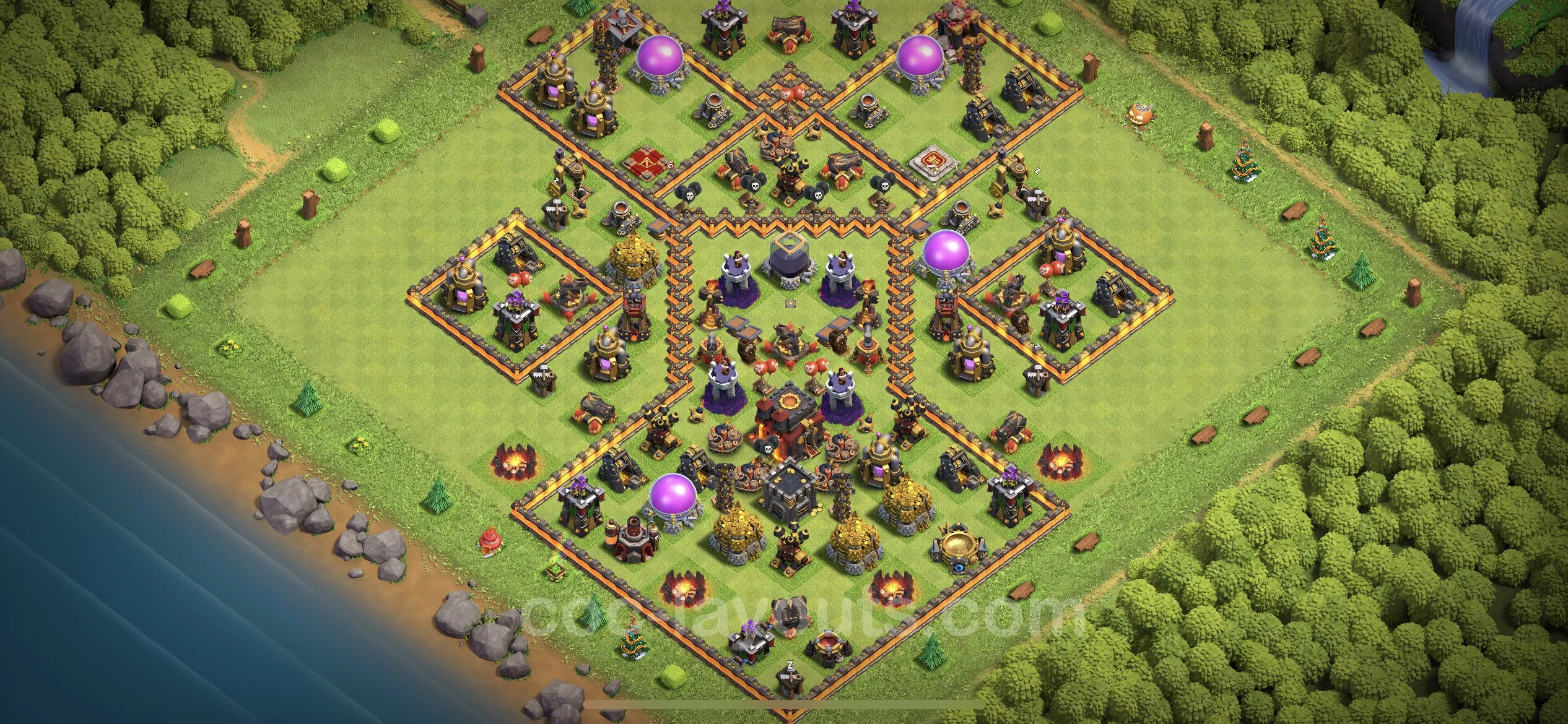 Anti 3 Stars Base TH10 with Link, Hybrid - best plan / layout / design - Clash of Clans - (#185) — Défense TH10