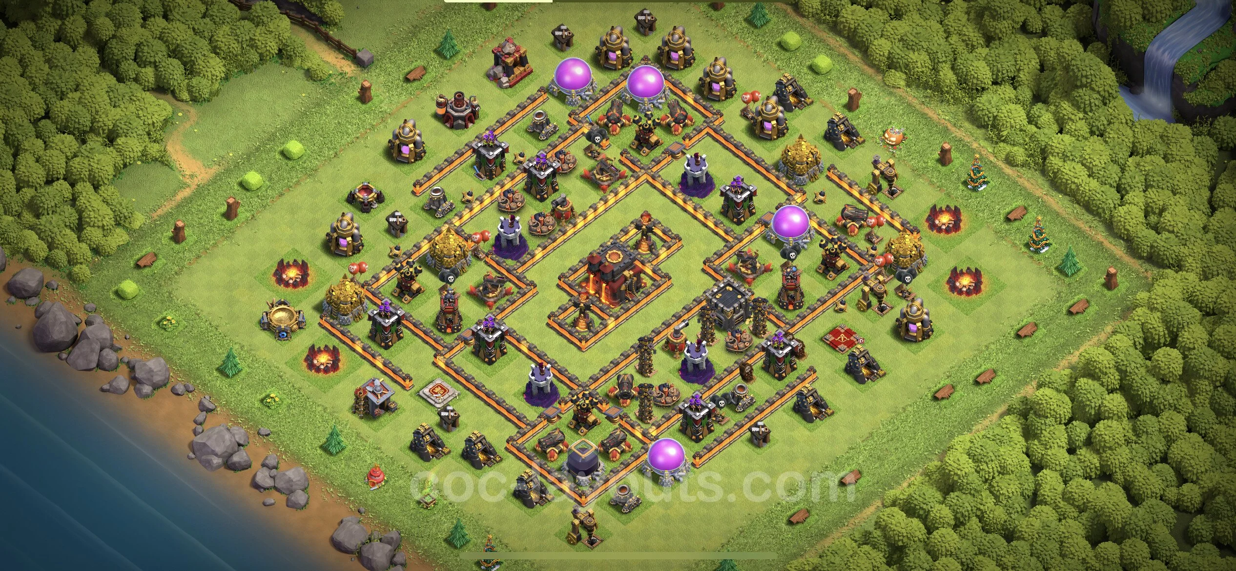 Top Base TH10 with Link, Hybrid - Anti Everything Defence Plan - Clash of Clans - (#186) — Défense TH10