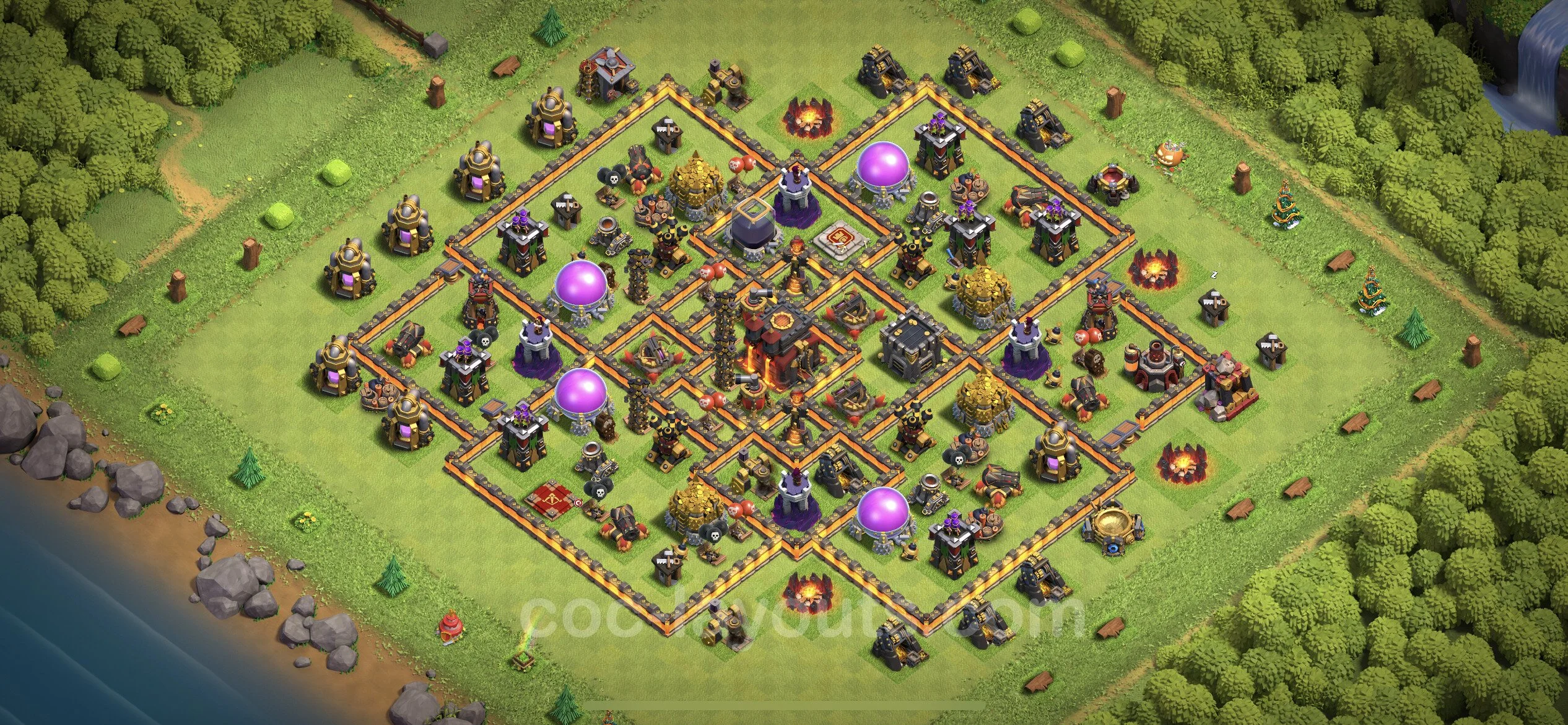 Anti 2 Stars Base TH10 with Link, Hybrid - best plan / layout / design - Clash of Clans - (#190) — Защита TH10