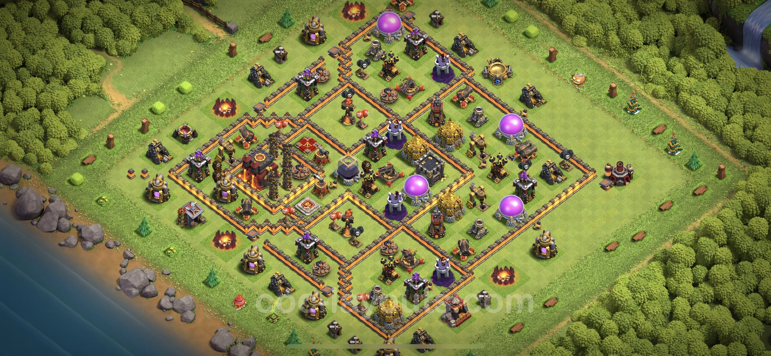Top Base TH10 with Link, Hybrid - Anti Everything Defence Plan - Clash of Clans - (#194) — Défense TH10