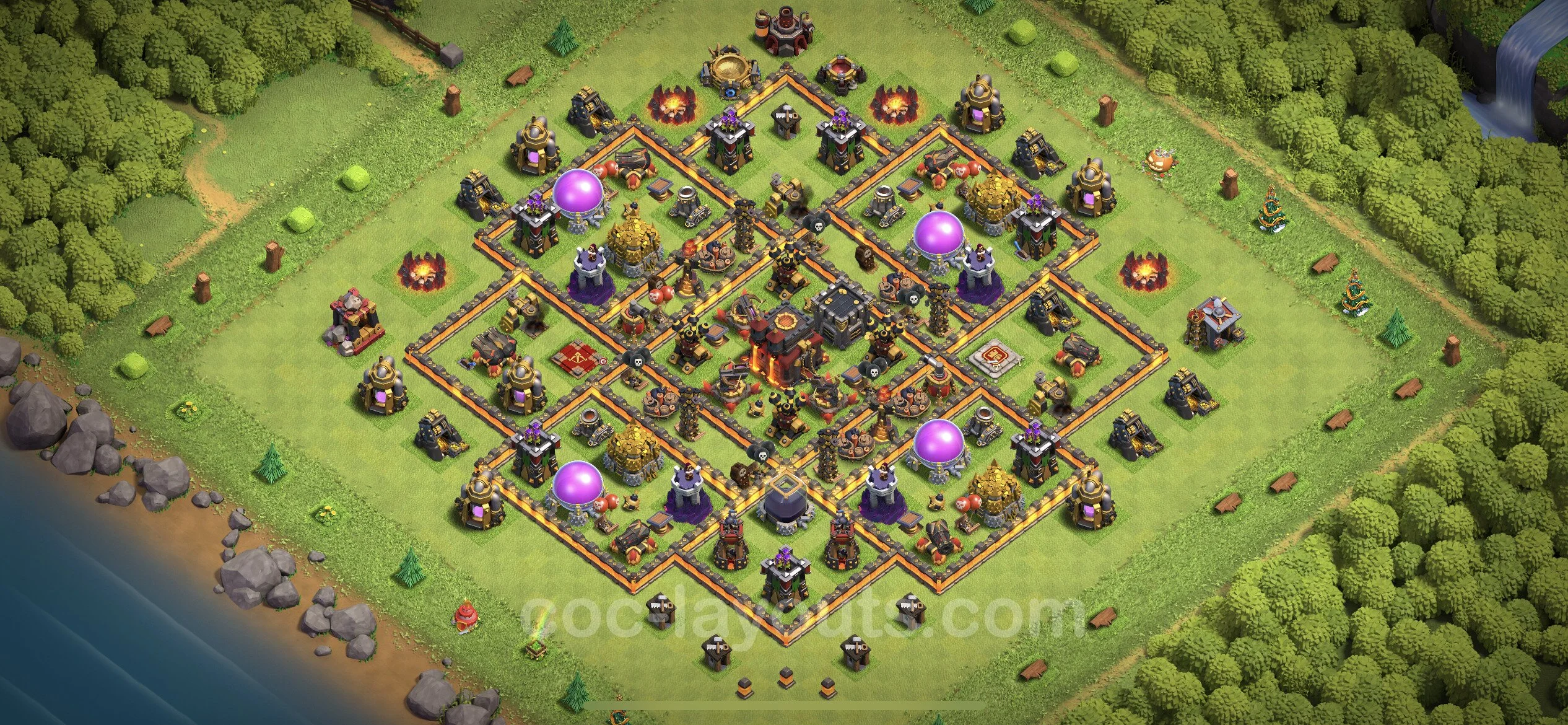 Top Base TH10 with Link, Hybrid - Anti Everything Defence Plan - Clash of Clans - (#195) — Défense TH10