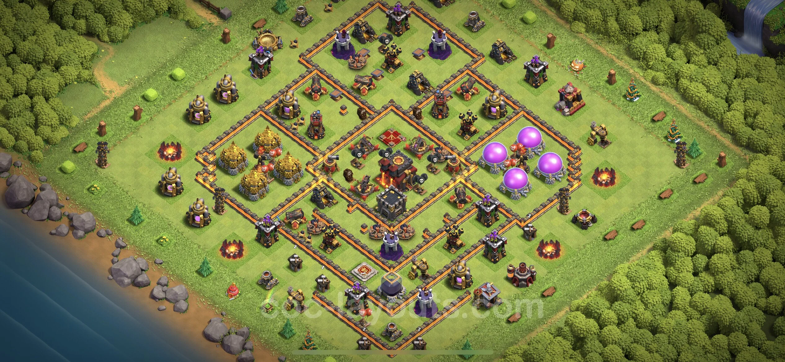 Anti 2 Stars Base TH10 with Link, Hybrid - best plan / layout / design - Clash of Clans - (#197) — Захист TH10