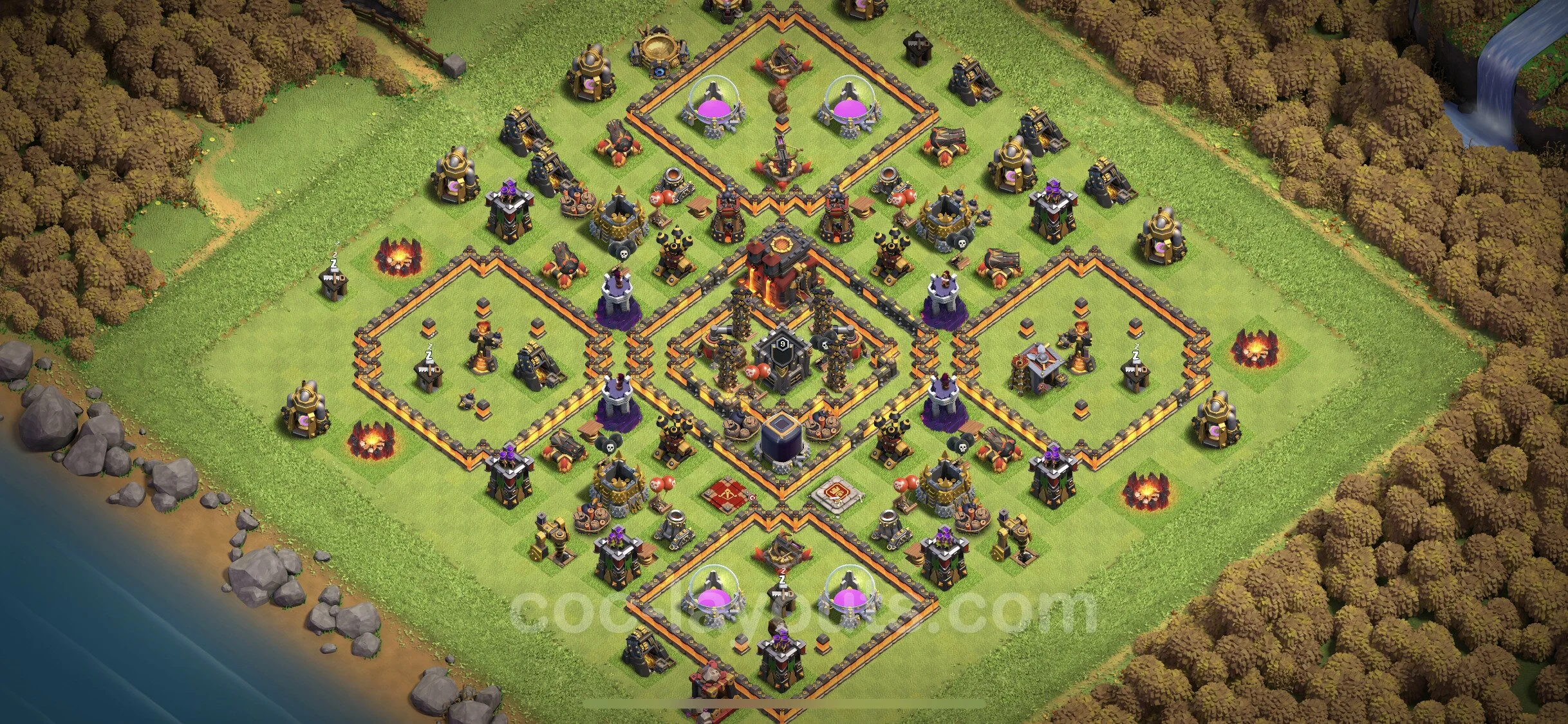 Anti 2 Stars Base TH10 with Link, Hybrid - best plan / layout / design - Clash of Clans - (#202) — Захист TH10