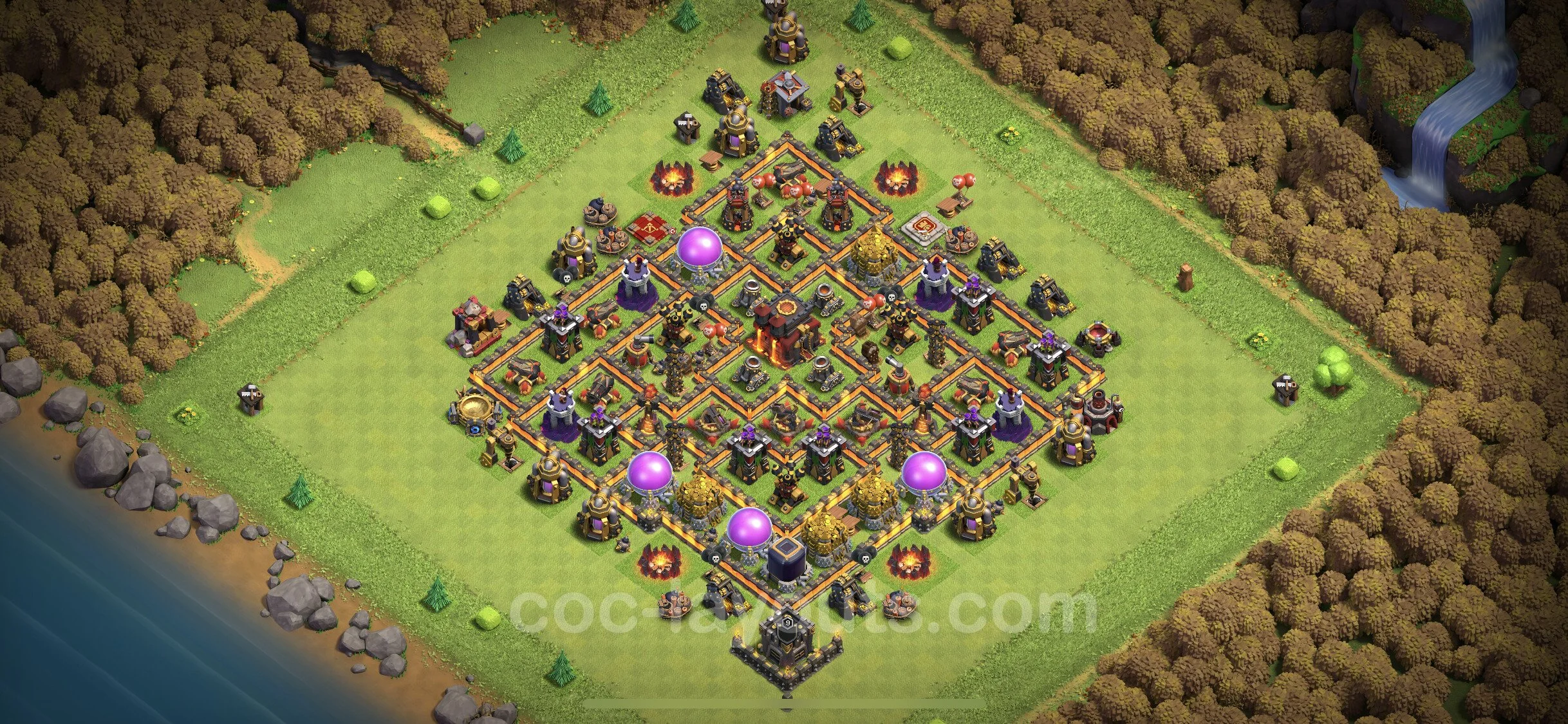 Anti 3 Stars Base TH10 with Link, Hybrid - best plan / layout / design - Clash of Clans - (#208) — रक्षा TH10