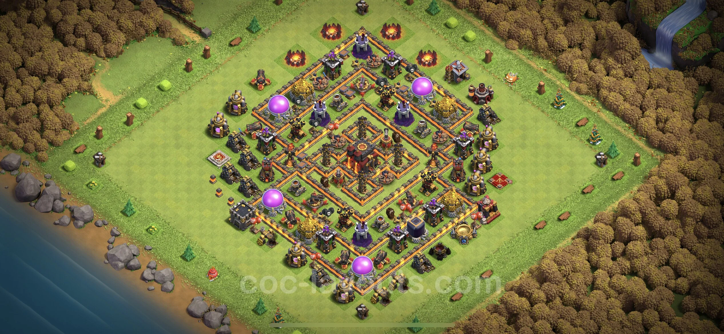 Anti 3 Stars Base TH10 with Link, Hybrid - best plan / layout / design - Clash of Clans - (#209) — 防御 TH10