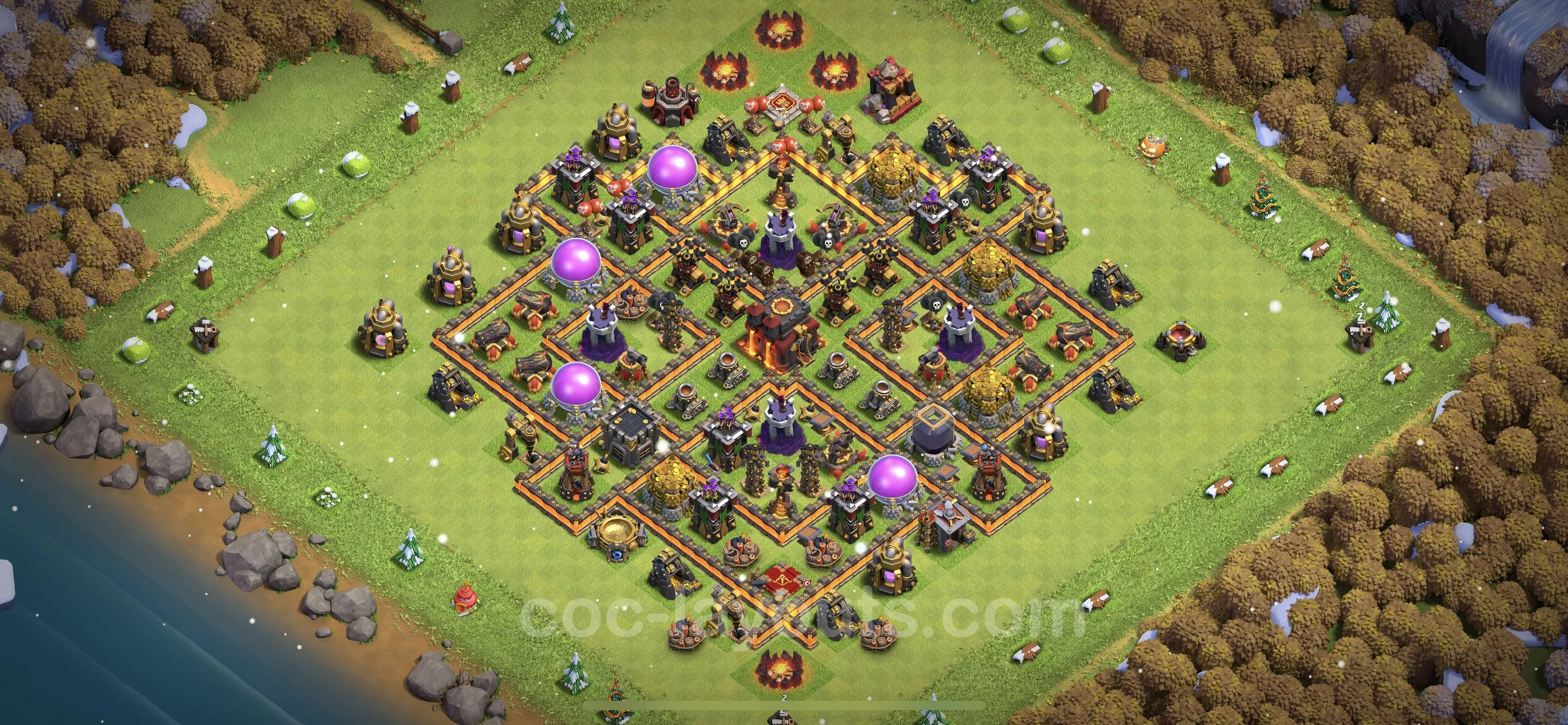Defense (Trophy) Base TH10 with Link, Anti Everything, Hybrid - plan / layout / design - Clash of Clans - (#221) — Defense TH10