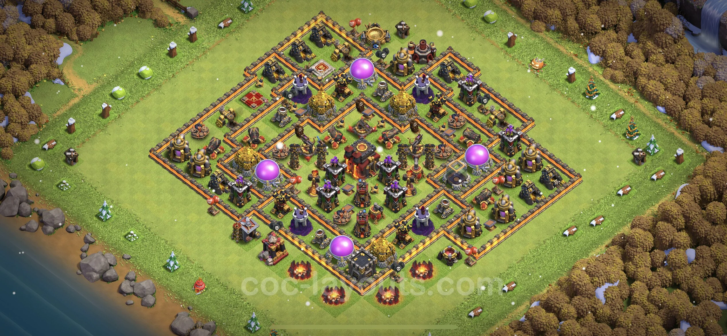 Defense (Trophy) Base TH10 with Link, Anti 3 Stars, Hybrid - plan / layout / design - Clash of Clans - (#222) — Defensa TH10
