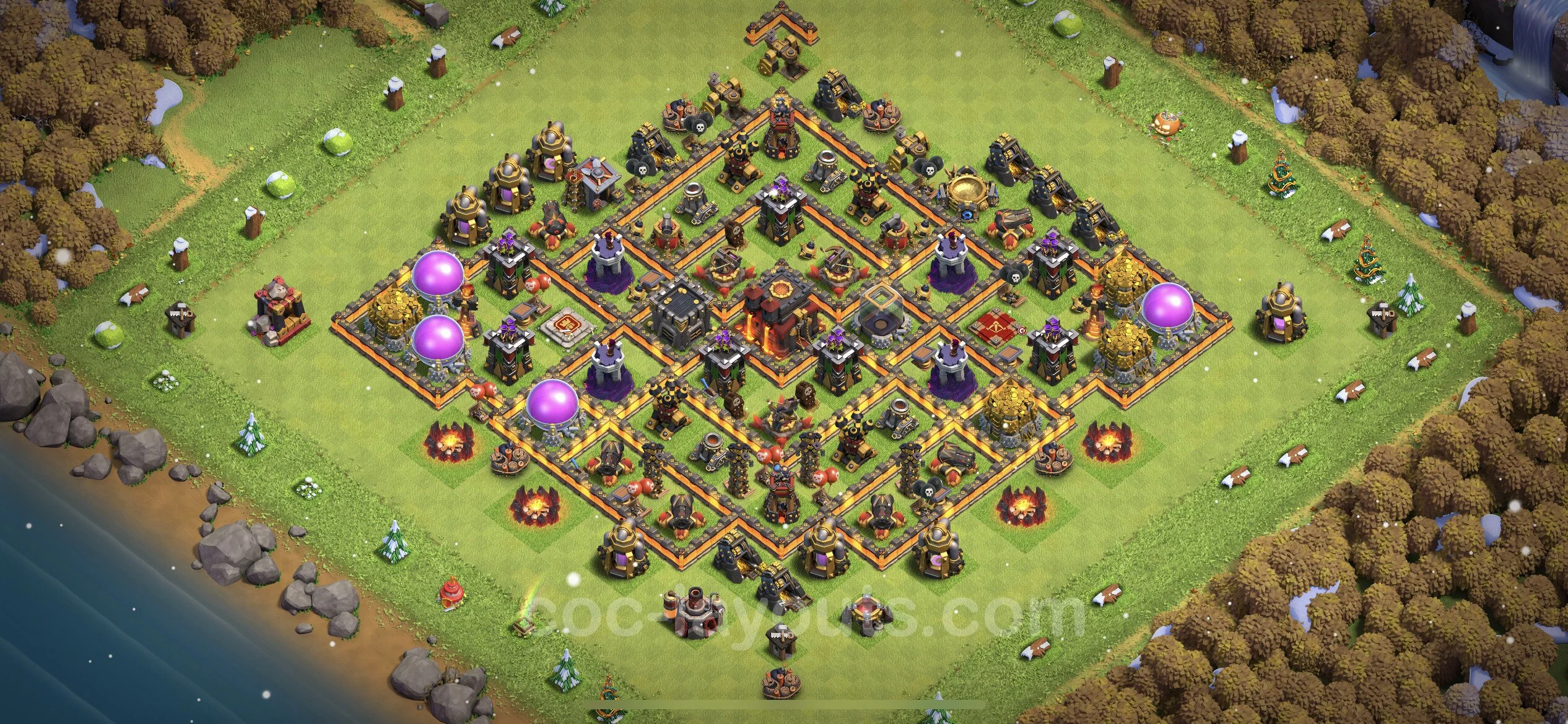 Anti 2 Stars Base TH10 with Link - best plan / layout / design - Clash of Clans - (#225) — Defesa TH10