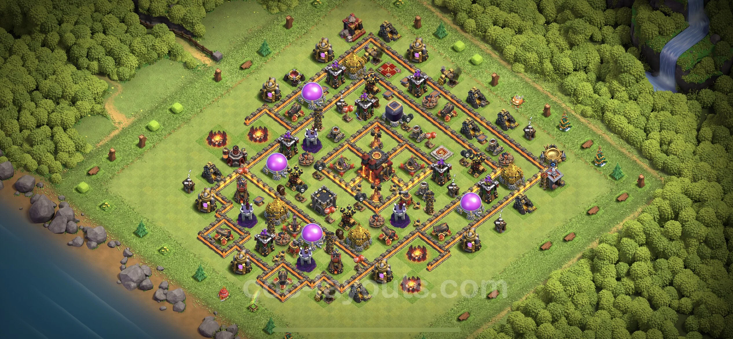 Anti 2 Stars Base TH10 with Link, Hybrid - best plan / layout / design - Clash of Clans - (#243) — Défense TH10