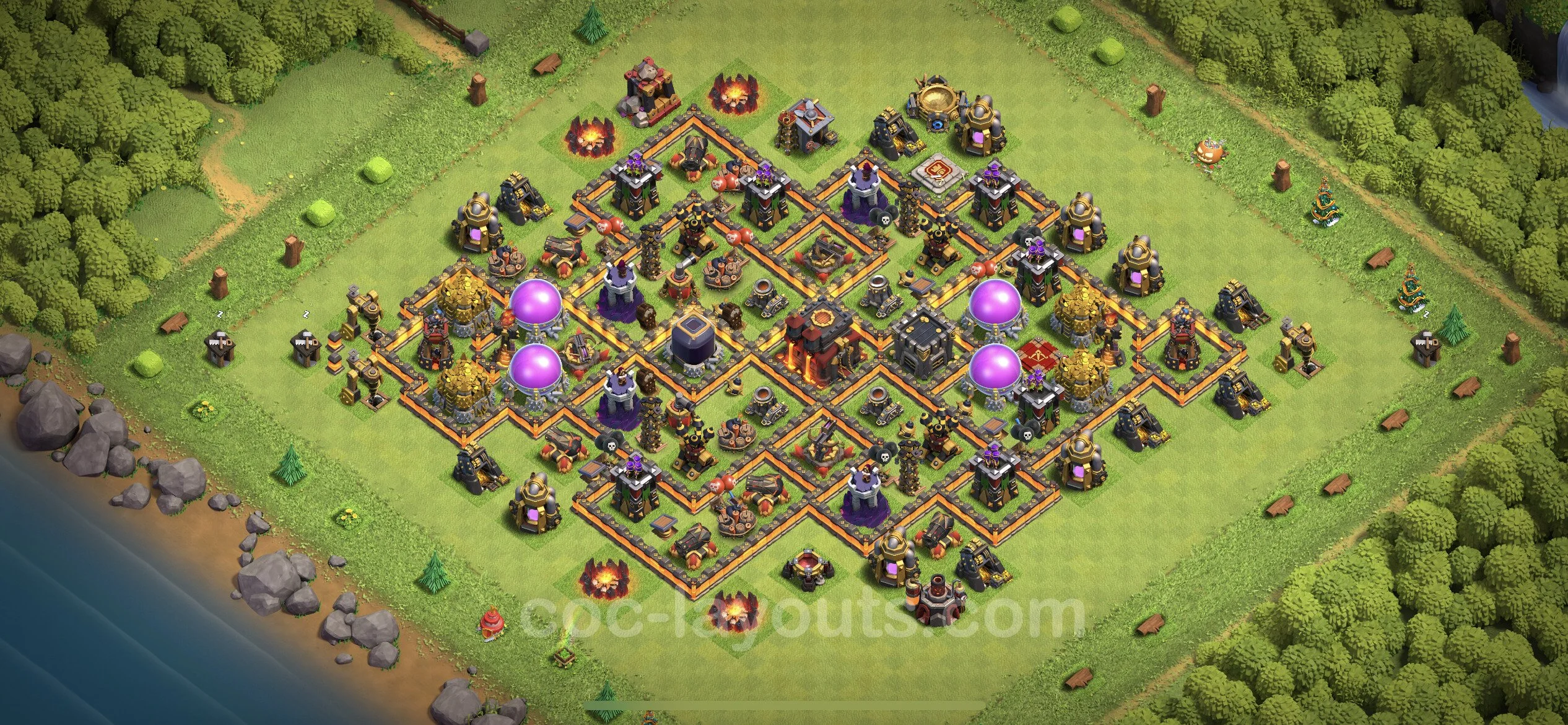 Defense (Trophy) Base TH10 with Link, Hybrid - plan / layout / design - Clash of Clans - (#245) — Obrona TH10