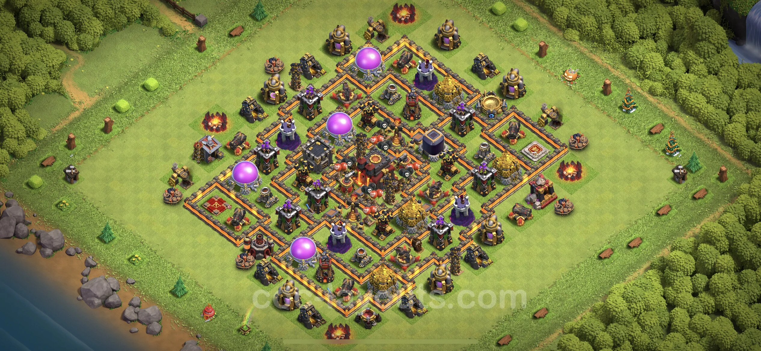 Top Base TH10 with Link, Hybrid - Anti Everything Defence Plan - Clash of Clans - (#249) — 防御 TH10