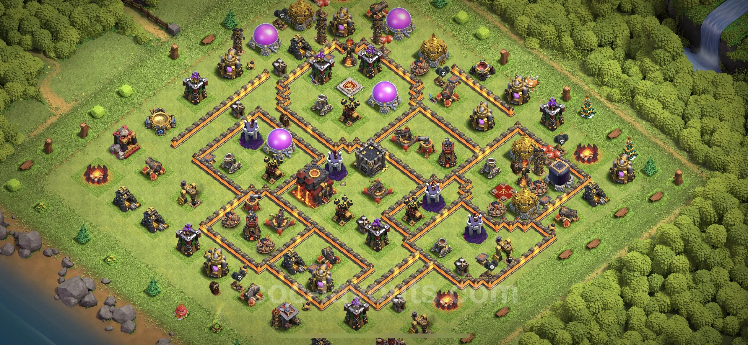 Base TH10 with Link, Anti 3 Stars Max Levels - defence plan / layout / design - Clash of Clans - (#257) — Защита TH10