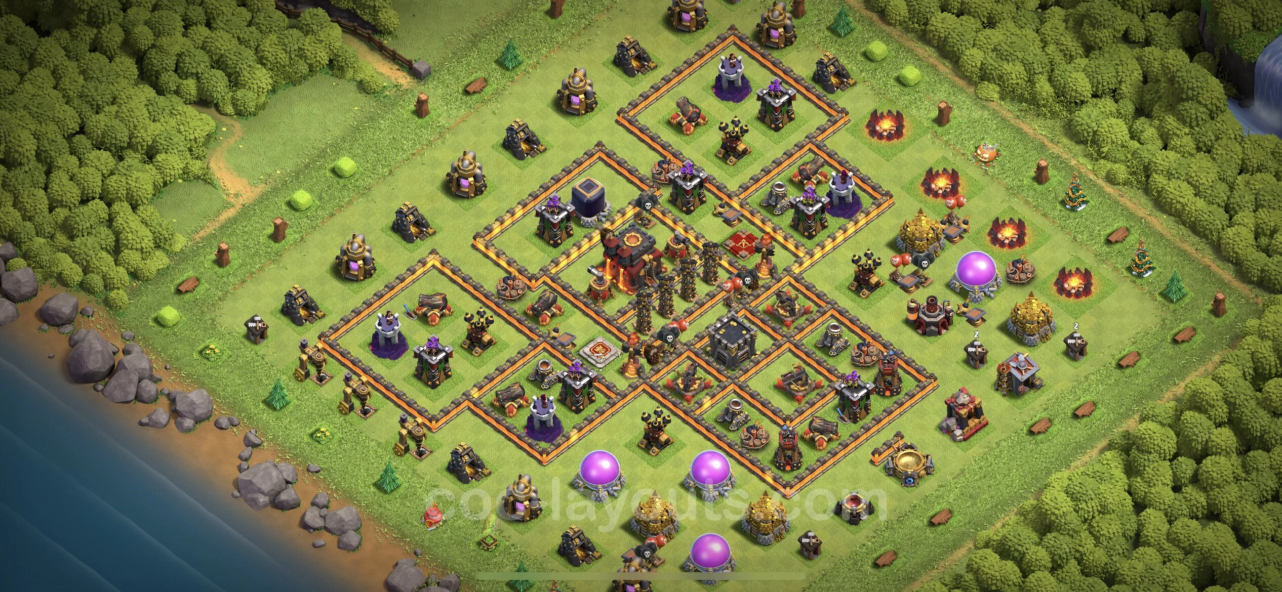 Anti 3 Stars Base TH10 with Link - best plan / layout / design - Clash of Clans - (#258) — Difesa TH10