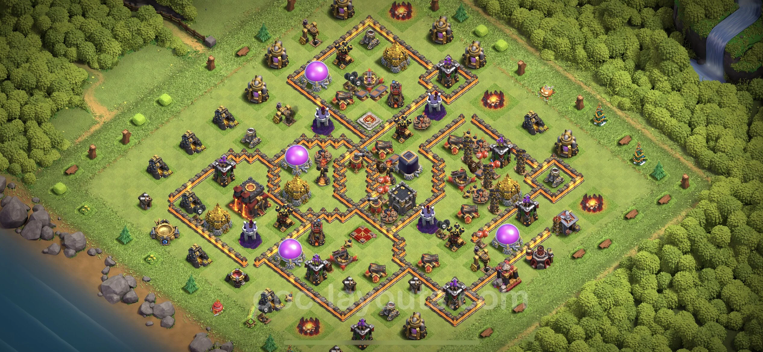 Base TH10 with Link, Anti 3 Stars Max Levels - defence plan / layout / design - Clash of Clans - (#262) — Obrona TH10