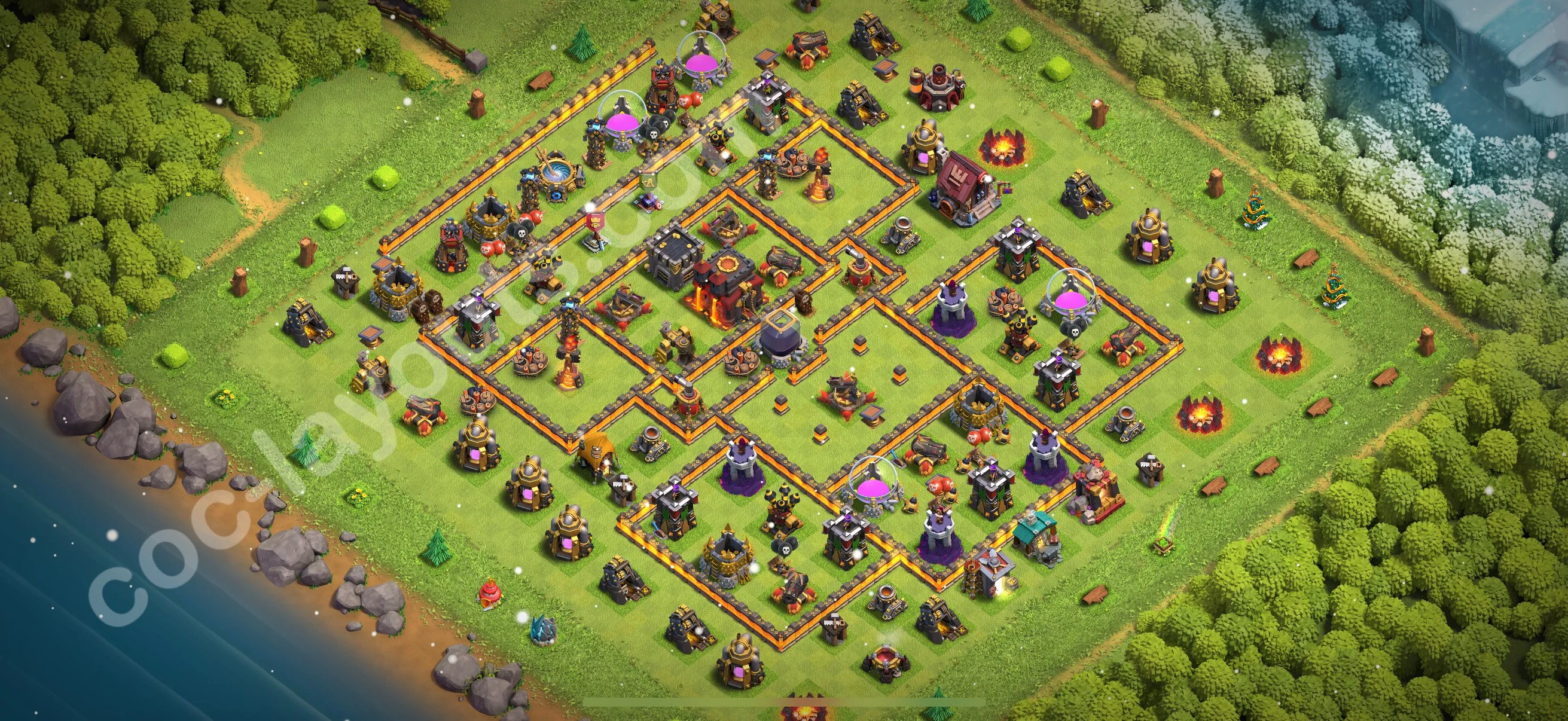 Defense (Trophy) Base TH10 with Link, Hybrid - plan / layout / design - Clash of Clans 2026 - (#264) — Defense TH10