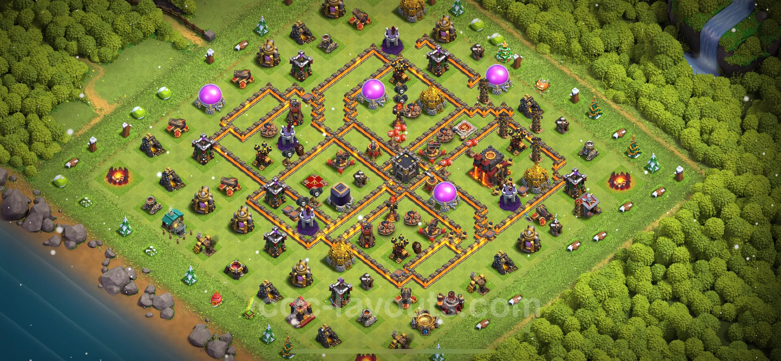 Top Base TH10 with Link - Anti P.E.K.K.A / Golem Defence Plan - Clash of Clans - (#265) — Obrona TH10