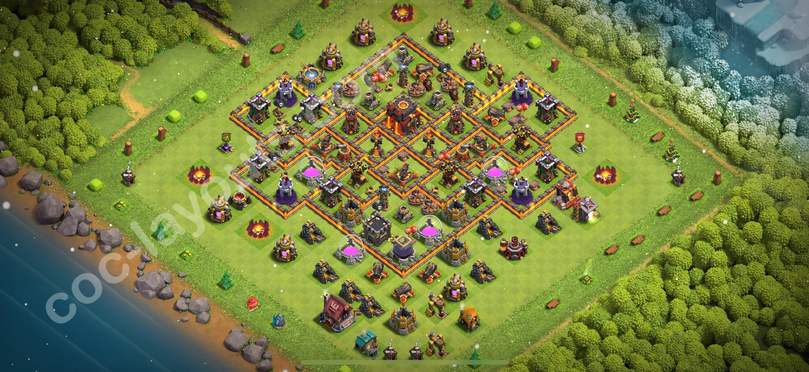 Base TH10 with Link, Anti 3 Stars Max Levels - defence plan / layout / design - Clash of Clans 2026 - (#268) — Défense TH10