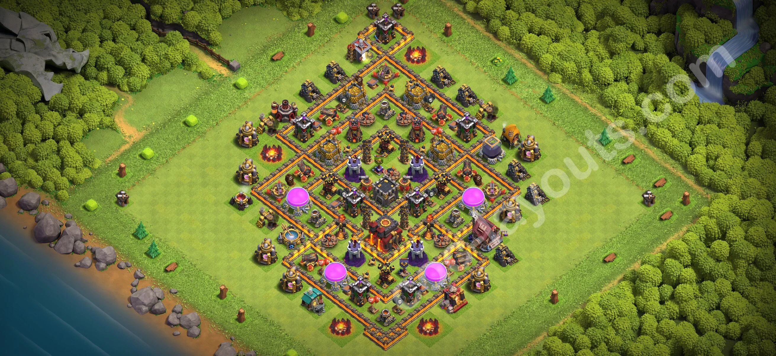 Defense (Trophy) Base TH10 with Link, Hybrid - plan / layout / design - Clash of Clans 2026 - (#279) — Difesa TH10