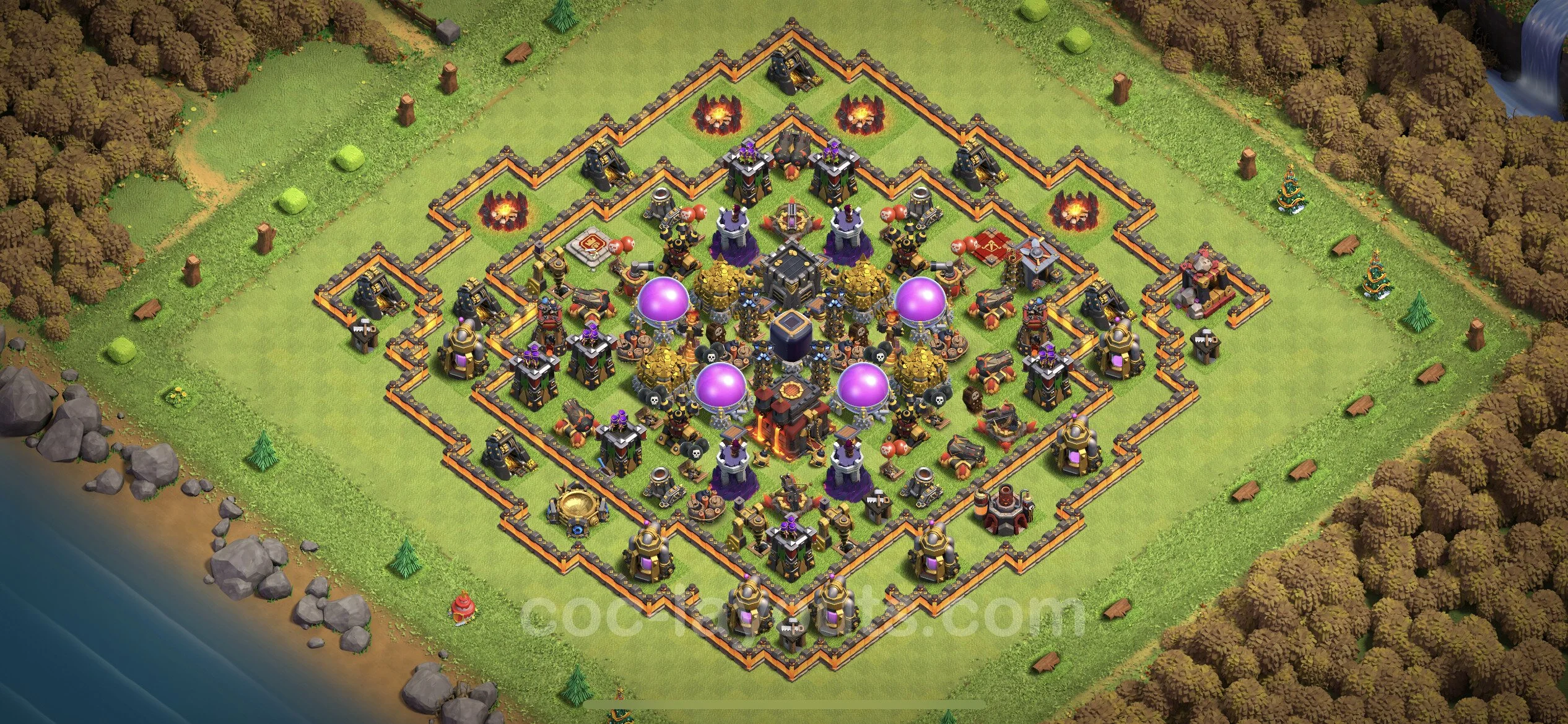 Farming Base TH10 with Link, Anti 3 Stars, Hybrid - plan / layout / design - Clash of Clans - (#185) — 資源 TH10