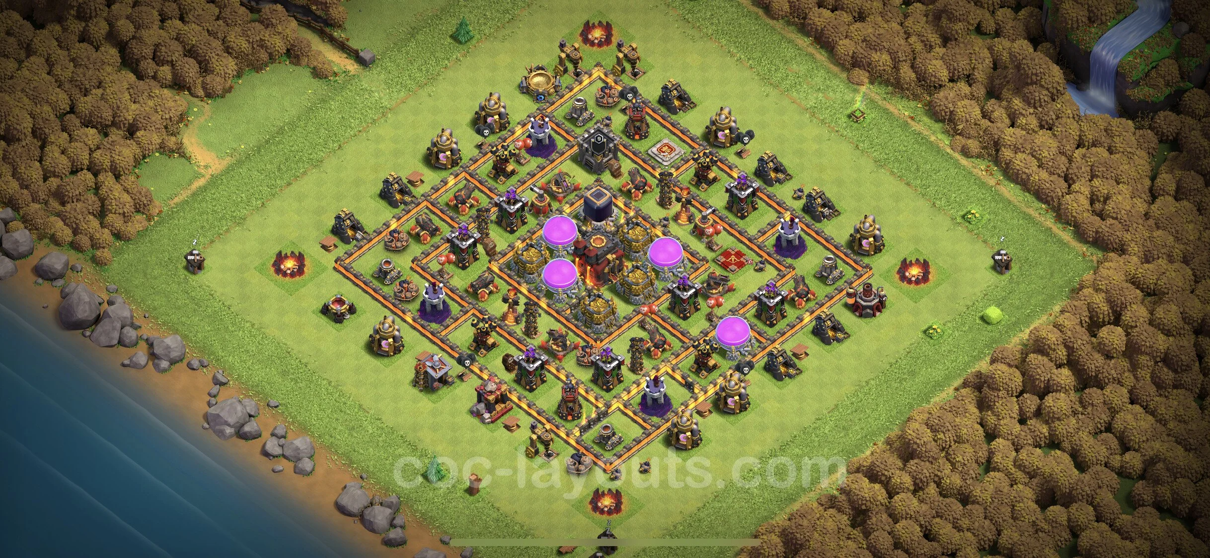 Farming Base TH10 with Link, Anti 3 Stars, Hybrid - plan / layout / design - Clash of Clans - (#186) — Recursos TH10