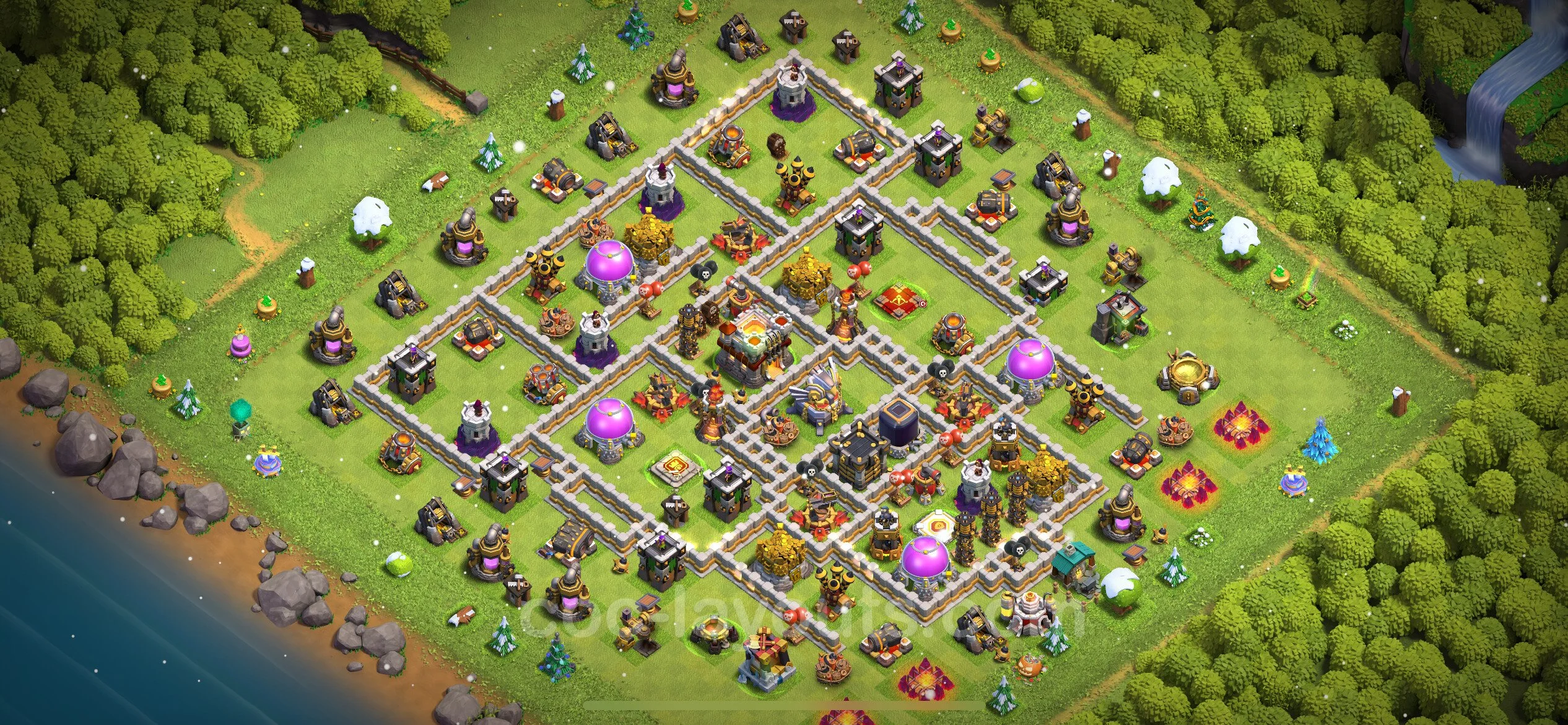 Anti 3 Stars Base TH11 with Link, Hybrid - best plan / layout / design - Clash of Clans - (#100) — 防御 TH11