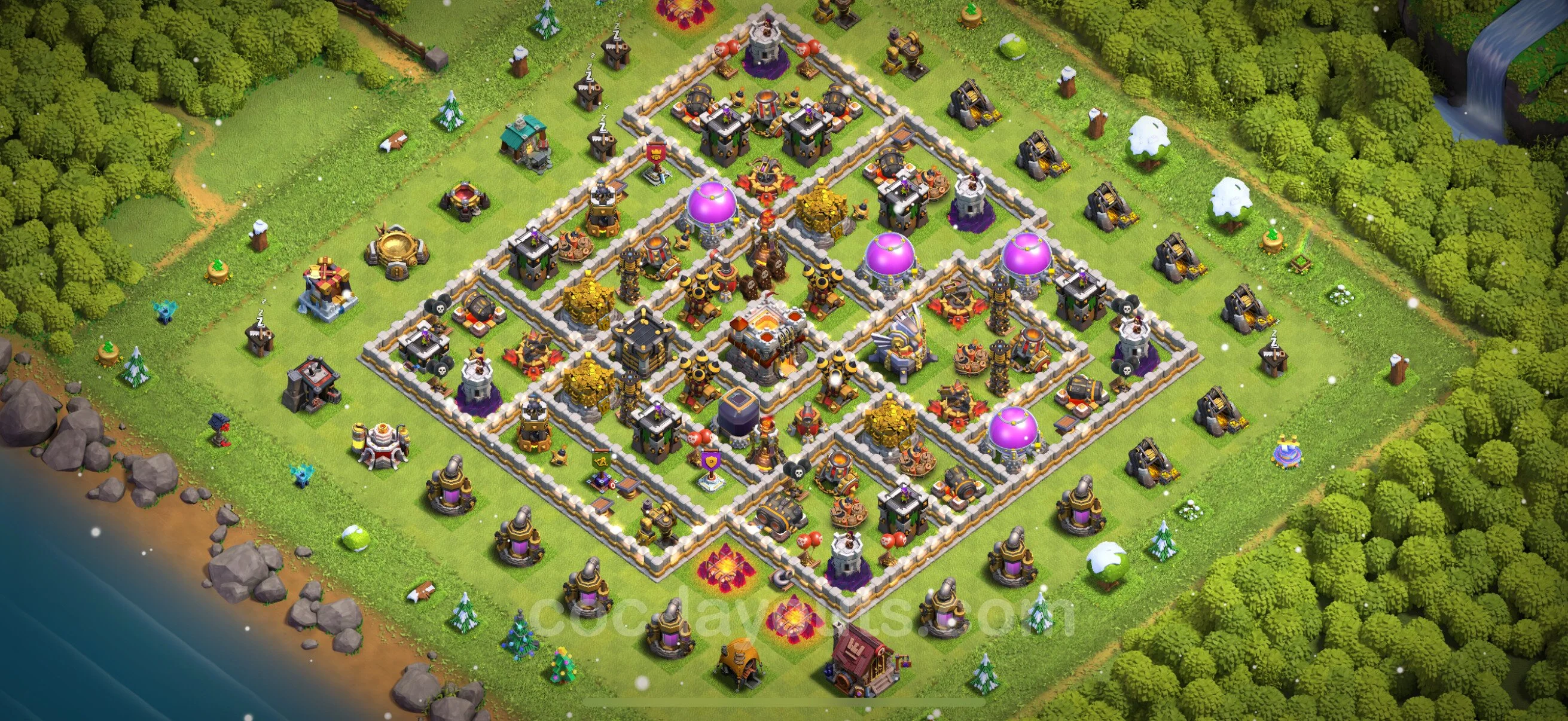 Base TH11 with Link, Hybrid Max Levels - defence plan / layout / design - Clash of Clans - (#106) — Защита TH11