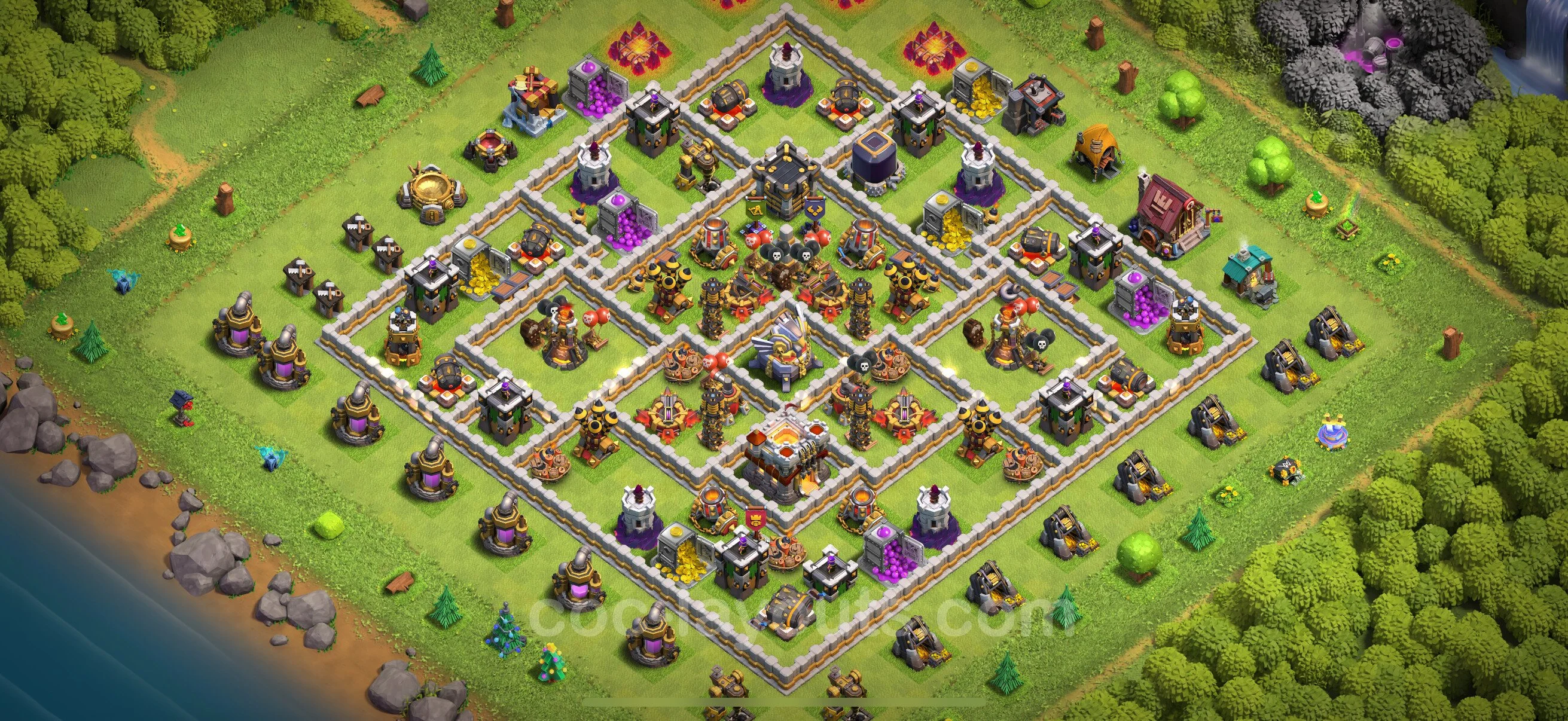 Anti 3 Stars Base TH11 with Link, Hybrid - best plan / layout / design - Clash of Clans - (#114) — Защита TH11