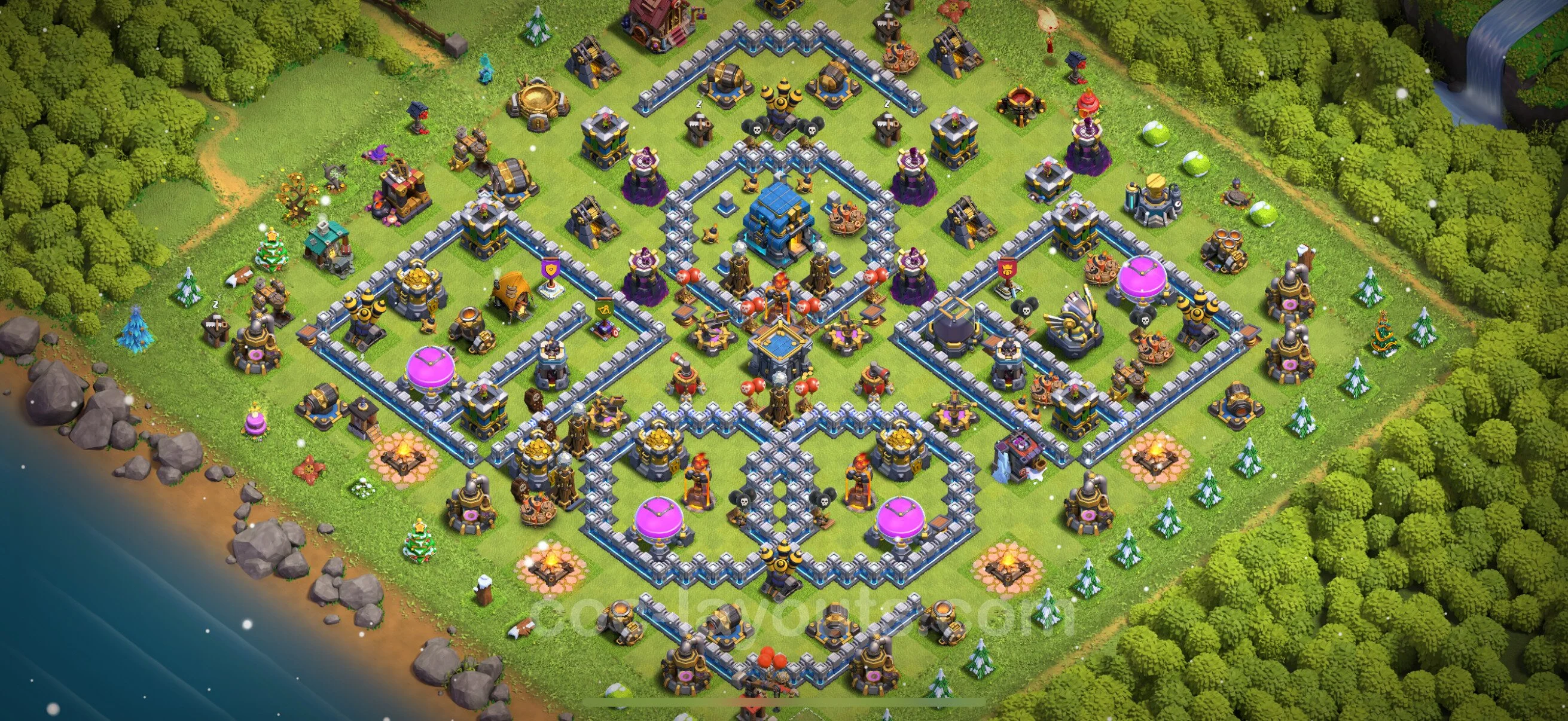 Top Base TH12 with Link, Hybrid - Anti Everything Defence Plan - Clash of Clans - (#118) — Защита TH12