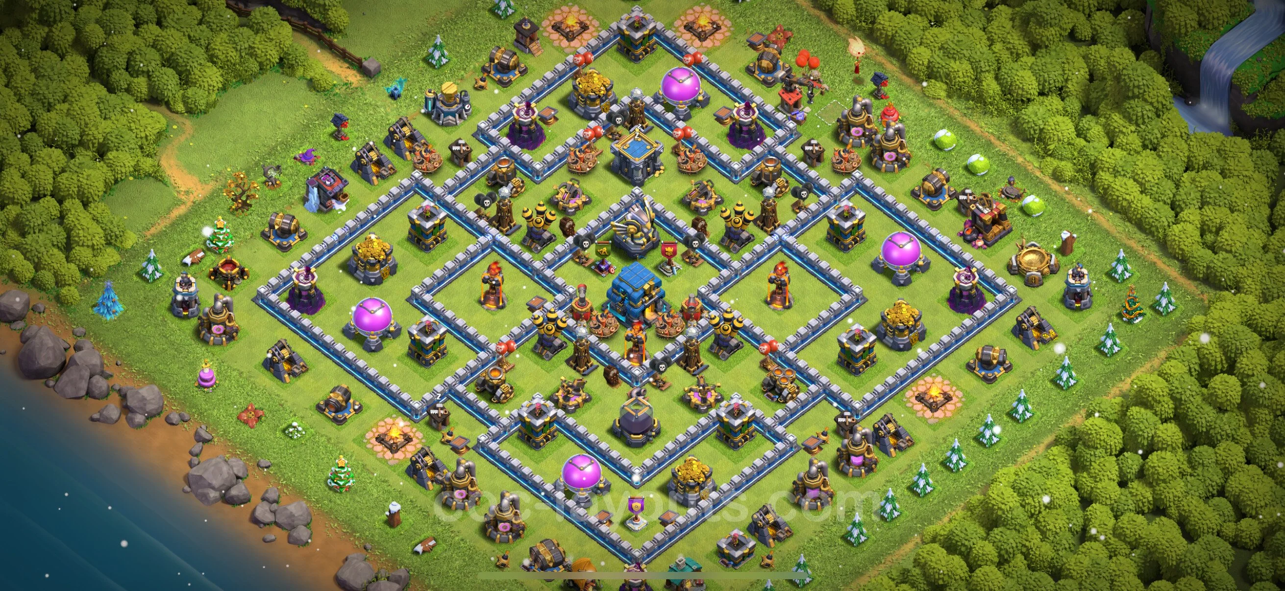Anti 2 Stars Base TH12 with Link, Hybrid - best plan / layout / design - Clash of Clans - (#134) — Défense TH12