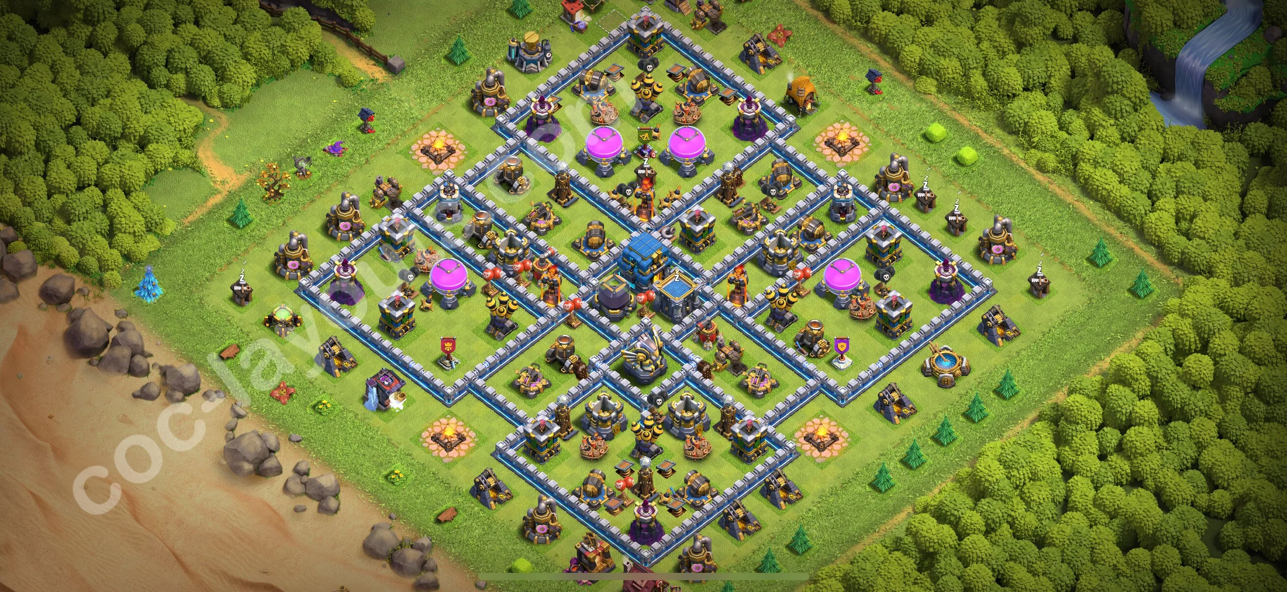 Anti 2 Stars Base TH12 with Link, Hybrid - best plan / layout / design - Clash of Clans 2026 - (#144) — Defense TH12