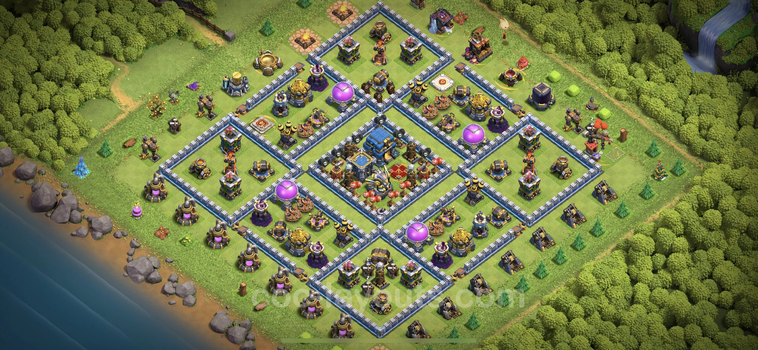 Anti 2 Stars Base TH12 with Link, Hybrid - best plan / layout / design - Clash of Clans - (#80) — Defense TH12