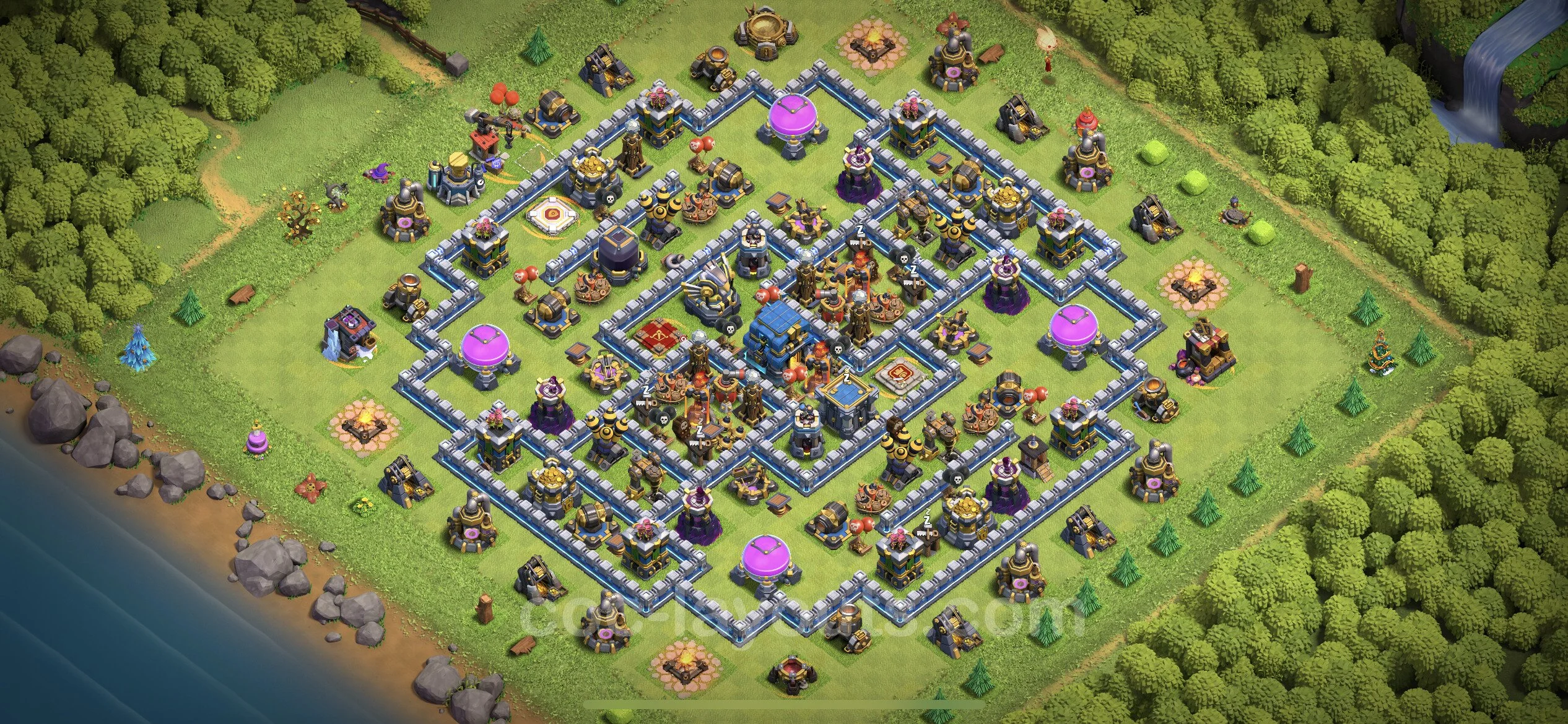 Anti 2 Stars Base TH12 with Link, Hybrid - best plan / layout / design - Clash of Clans - (#93) — Pertahanan TH12
