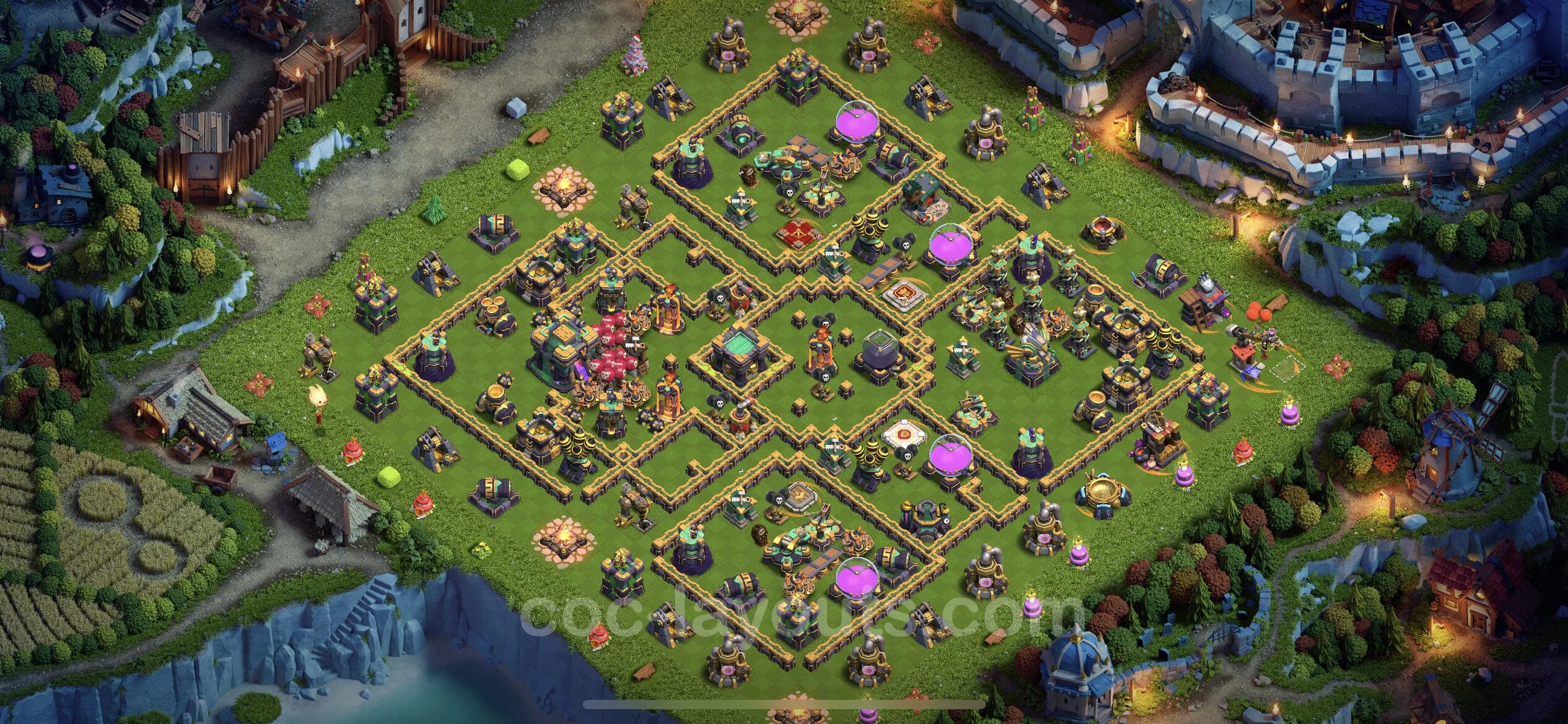 Top Base TH14 with Link, Hybrid - Anti Everything Defence Plan - Clash of Clans - (#47) — Difesa TH14