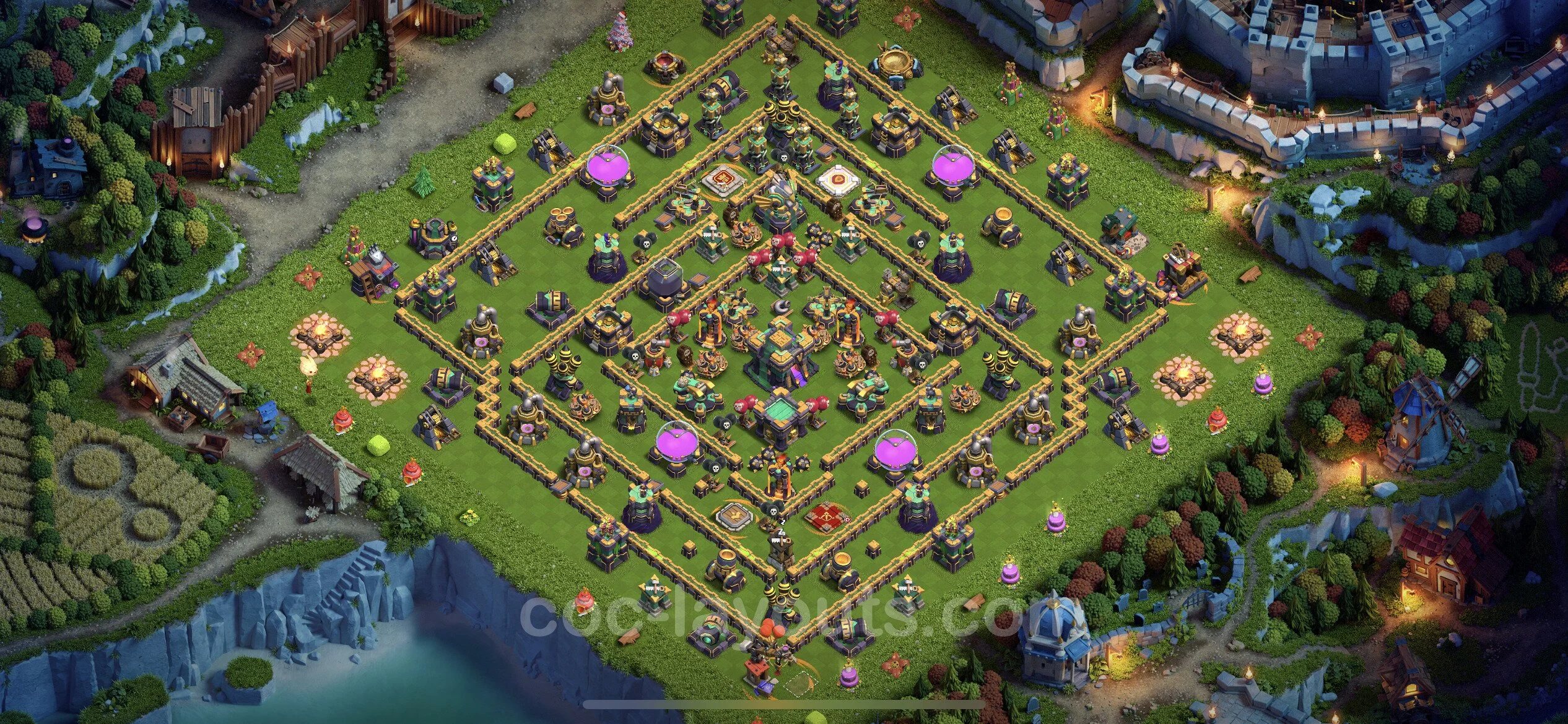 Anti 2 Stars Base TH14 with Link, Hybrid - best plan / layout / design - Clash of Clans - (#49) — Difesa TH14