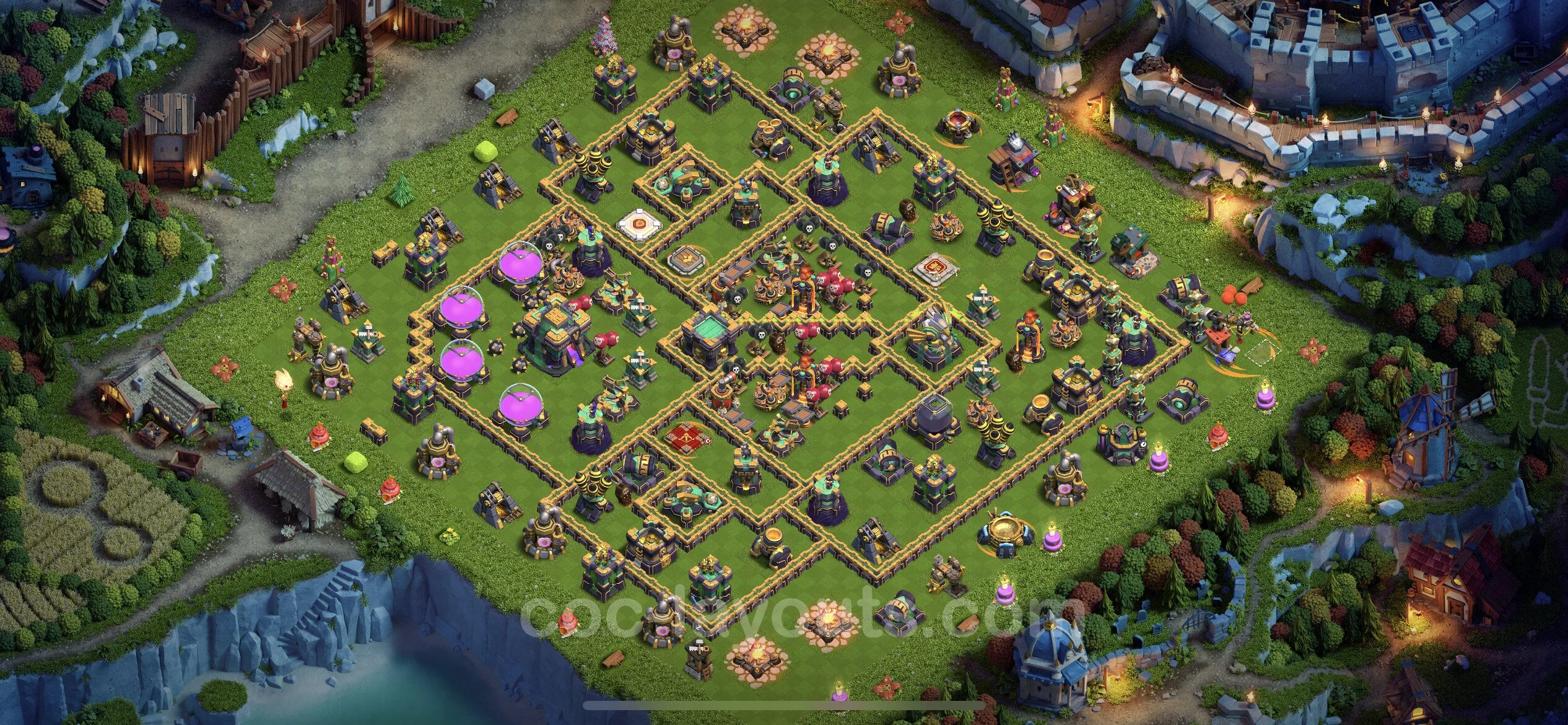 Anti 3 Stars Base TH14 with Link, Hybrid - best plan / layout / design - Clash of Clans - (#51) — Pertahanan TH14