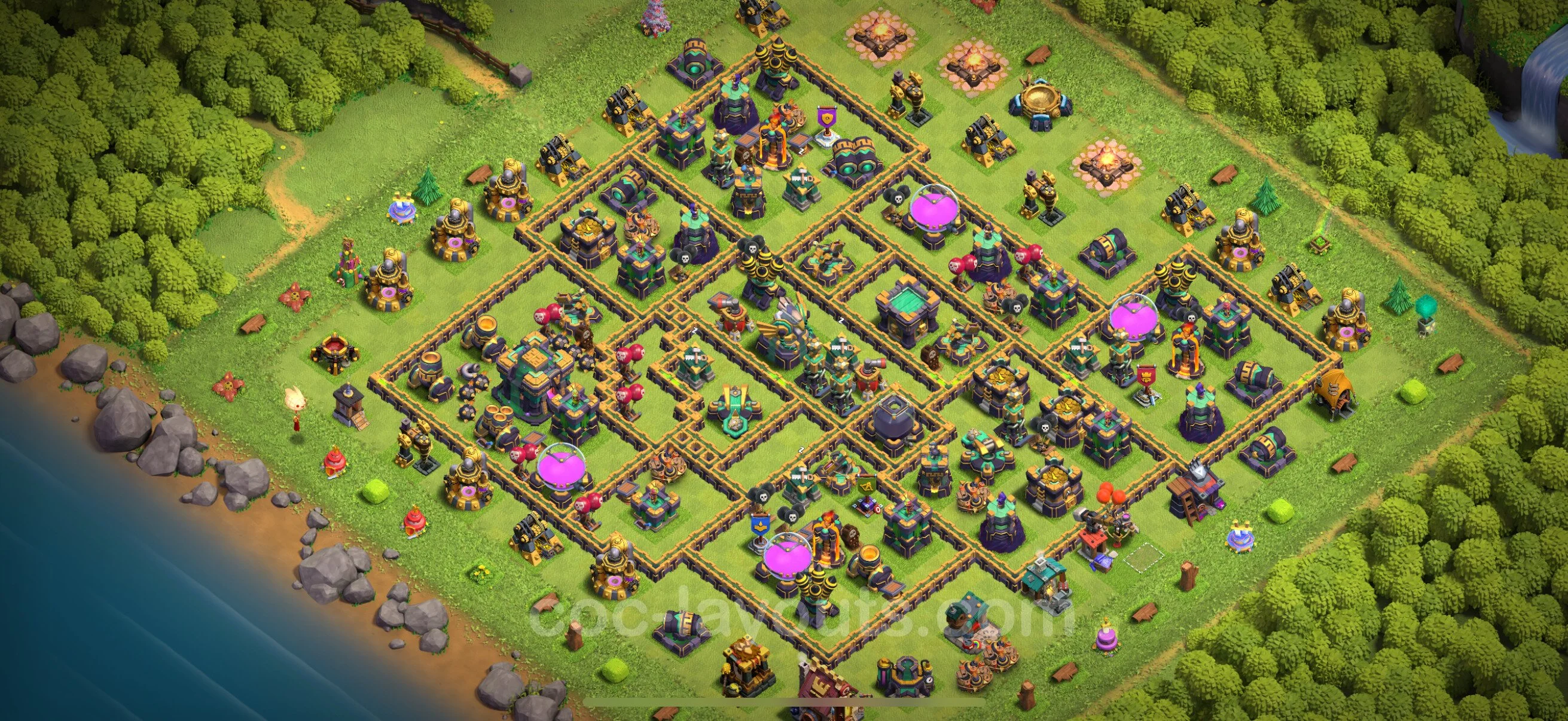 Base TH14 with Link, Hybrid Max Levels - defence plan / layout / design - Clash of Clans - (#65) — Obrona TH14