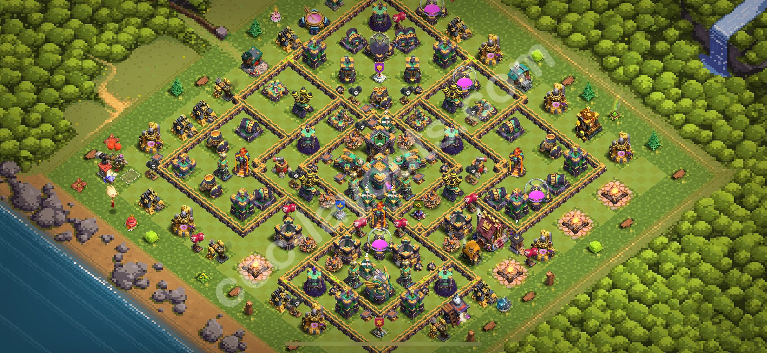 Anti 2 Stars Base TH14 with Link - best plan / layout / design - Clash of Clans 2026 - (#67) — Defense TH14