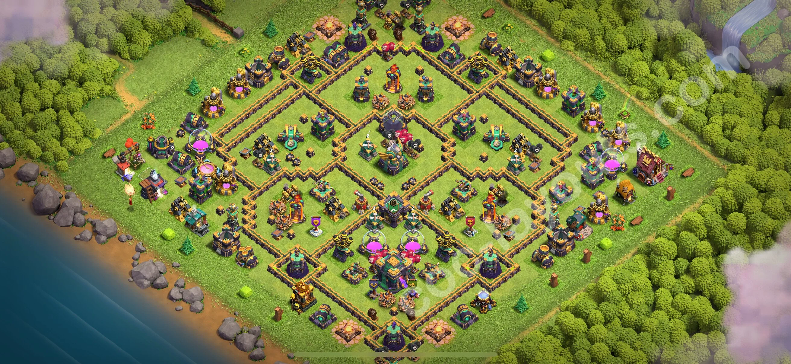 Defense (Trophy) Base TH14 with Link, Anti 2 Stars - plan / layout / design - Clash of Clans 2026 - (#83) — Защита TH14