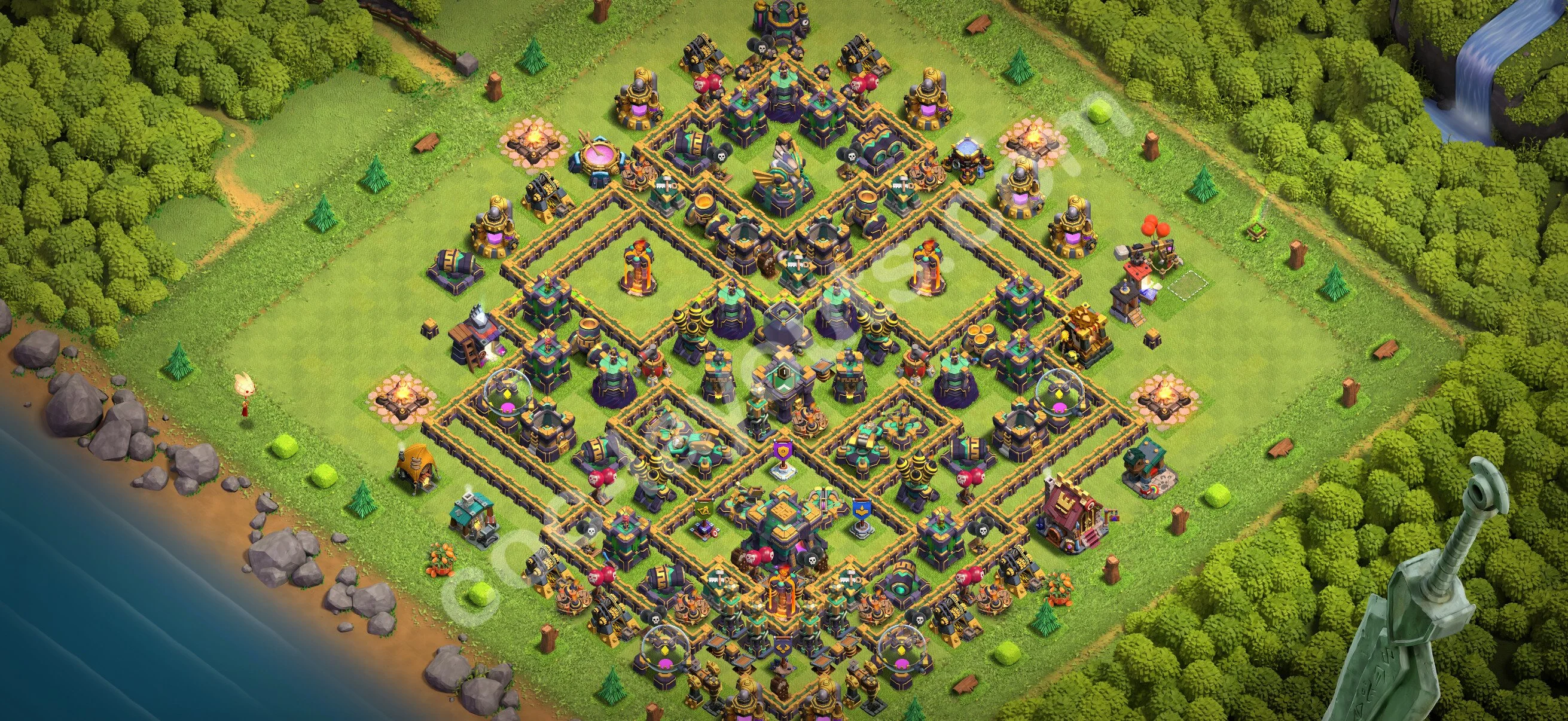 Anti 3 Stars Base TH14 with Link, Hybrid - best plan / layout / design - Clash of Clans 2026 - (#93) — Verdediging TH14