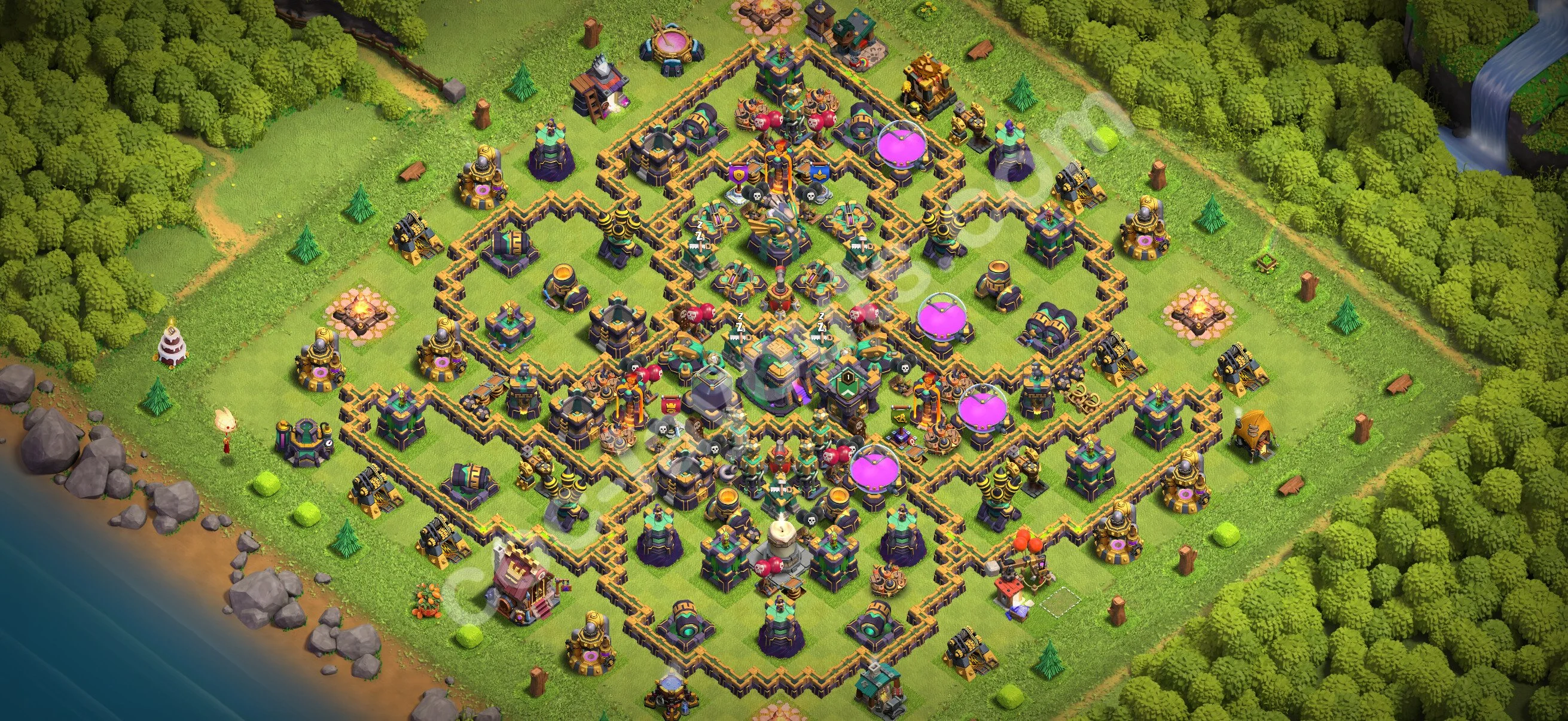 Anti 2 Stars Base TH14 with Link, Hybrid - best plan / layout / design - Clash of Clans 2026 - (#97) — Defesa TH14