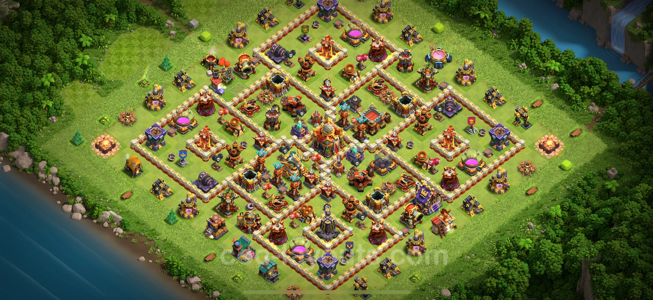 Anti 3 Stars Base TH16 with Link, Hybrid - best plan / layout / design - Clash of Clans - (#40) — Verdediging TH16
