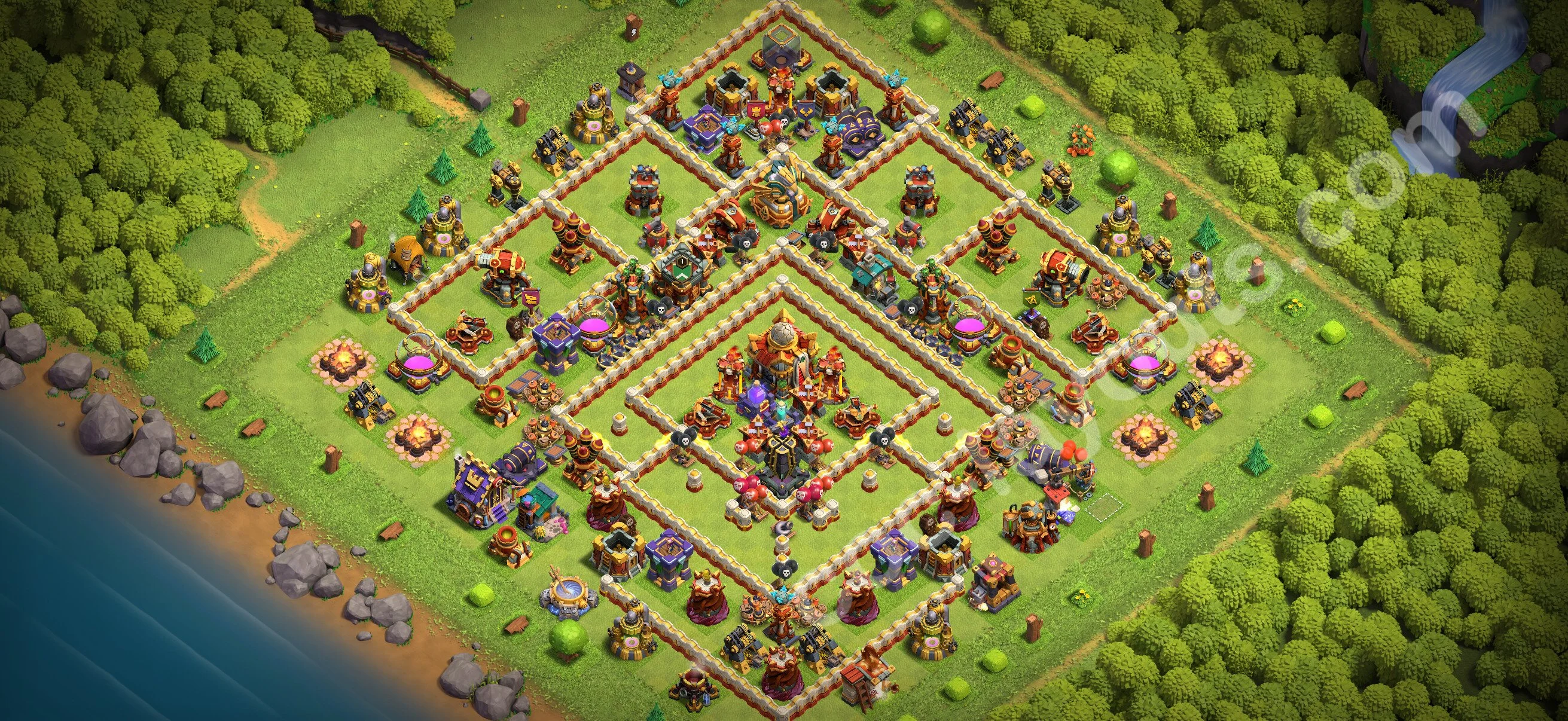 Defense (Trophy) Base TH16 with Link, Anti 3 Stars - plan / layout / design - Clash of Clans 2026 - (#77) — Verdediging TH16