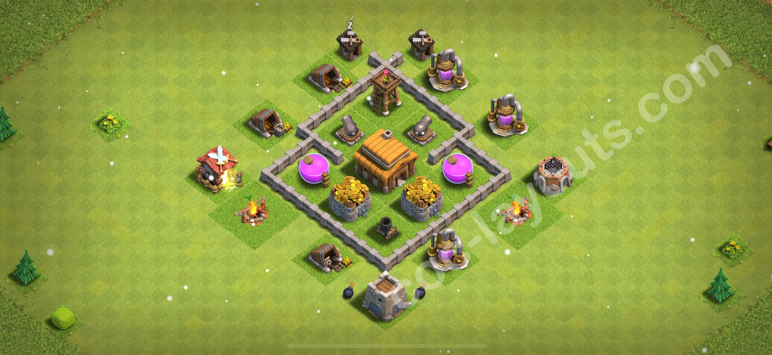 Defense (Trophy) Base TH3, Hybrid - plan / layout / design - Clash of Clans 2026 - (#101) — Difesa TH3