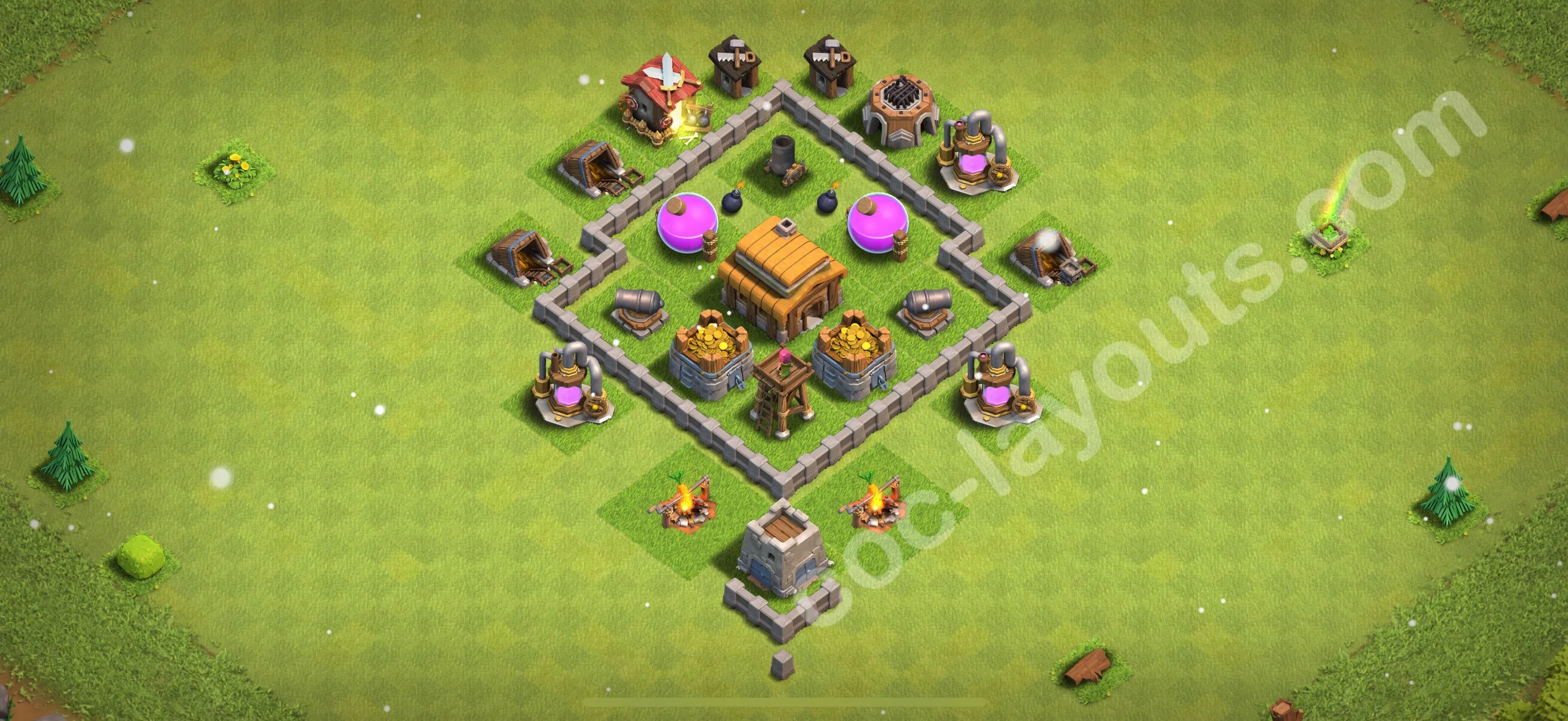 Defense (Trophy) Base TH3, Hybrid - plan / layout / design - Clash of Clans 2026 - (#102) — Verteidigung TH3