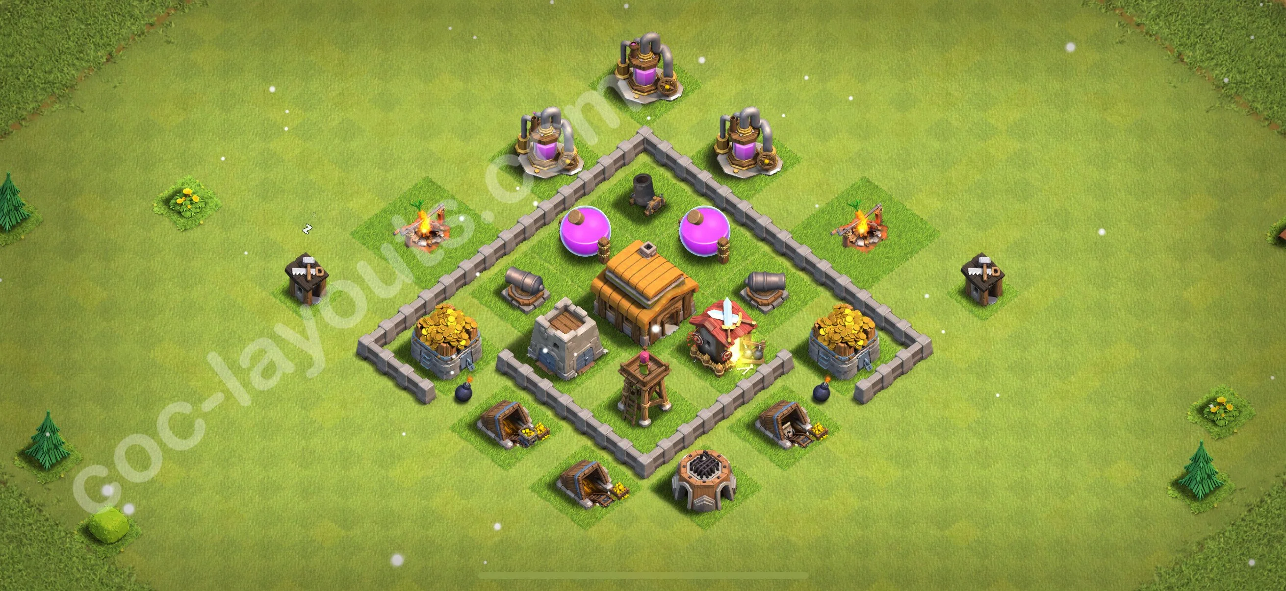 Defense (Trophy) Base TH3, Anti 3 Stars, Hybrid - plan / layout / design - Clash of Clans 2026 - (#104) — Obrona TH3