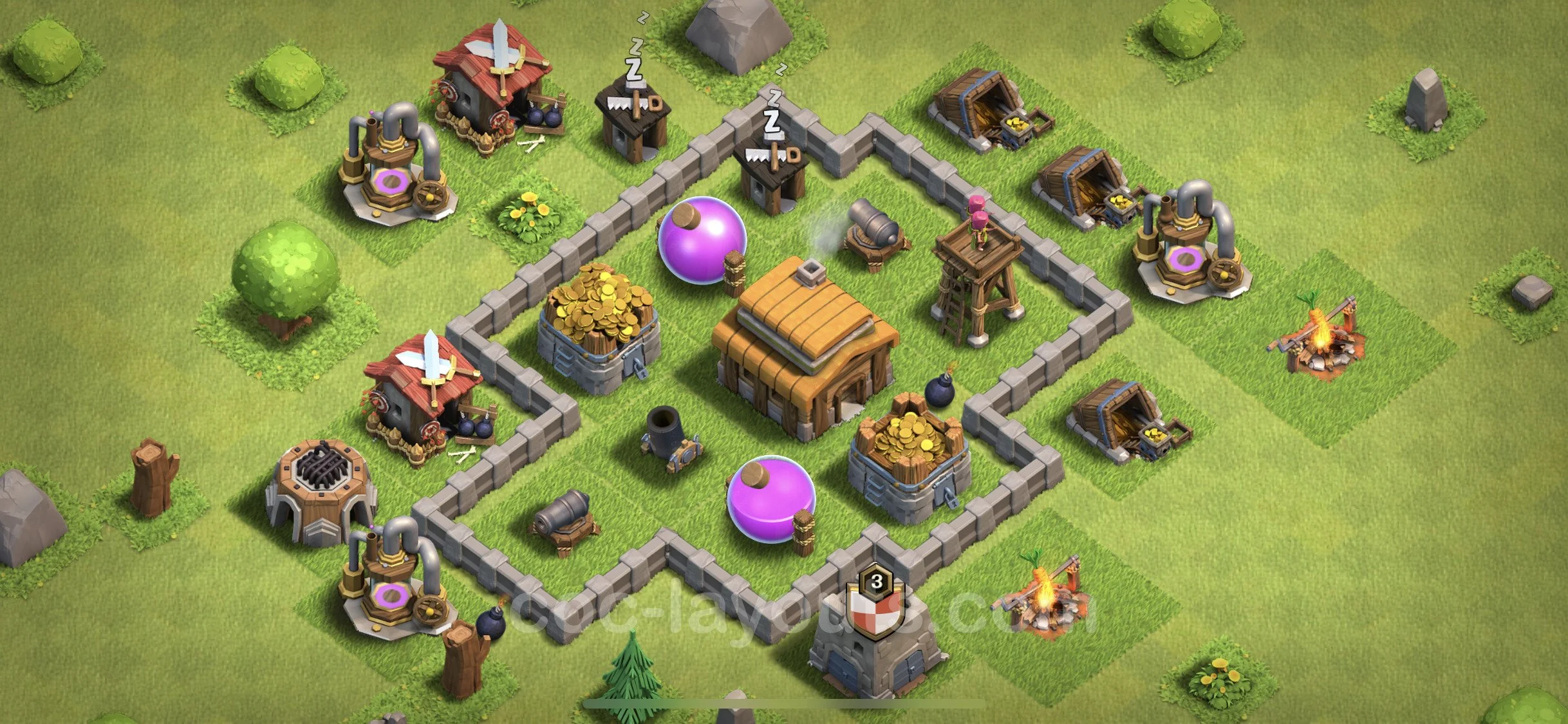 Defense (Trophy) Base TH3, Hybrid - plan / layout / design - Clash of Clans - (#41) — Защита TH3