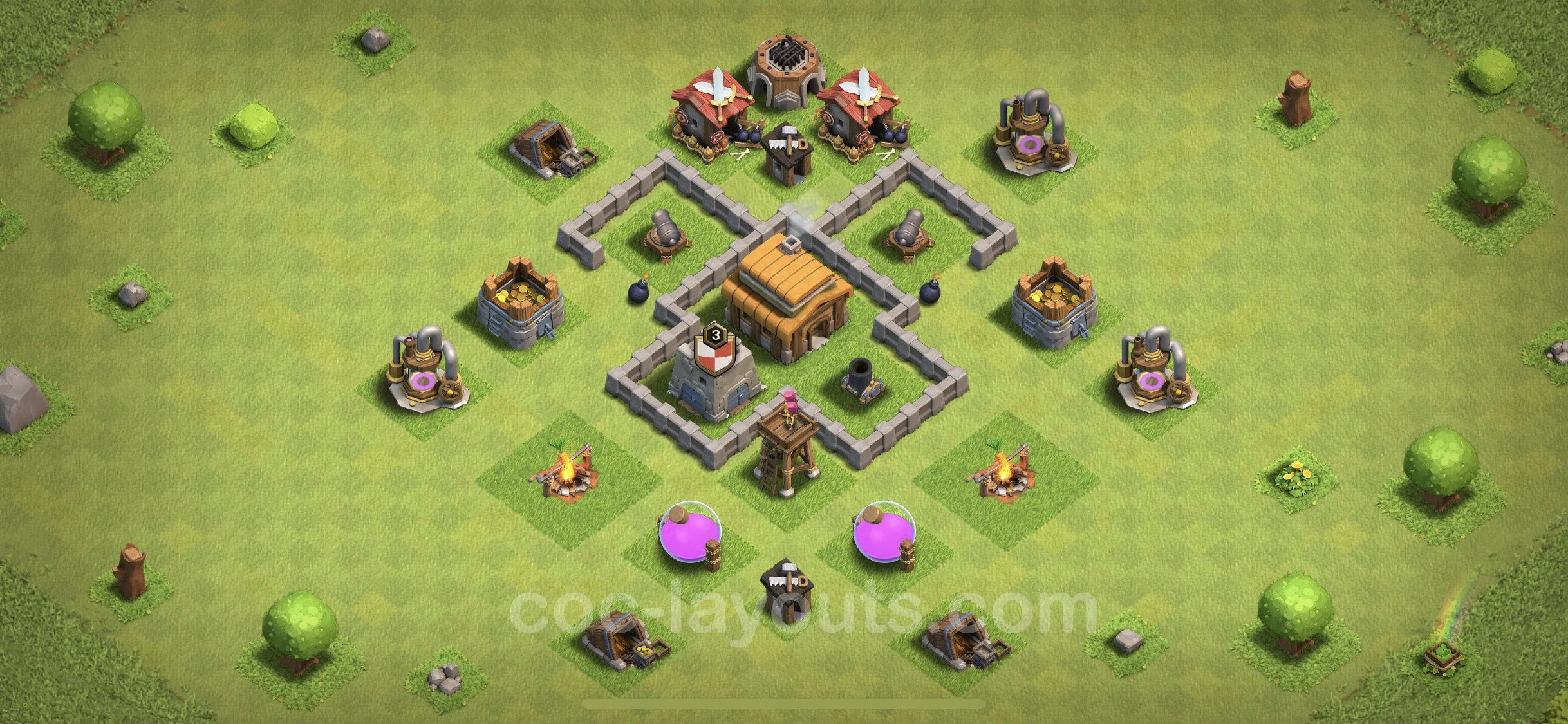 Anti 3 Stars Base TH3 - best plan / layout / design - Clash of Clans - (#42) — Verdediging TH3