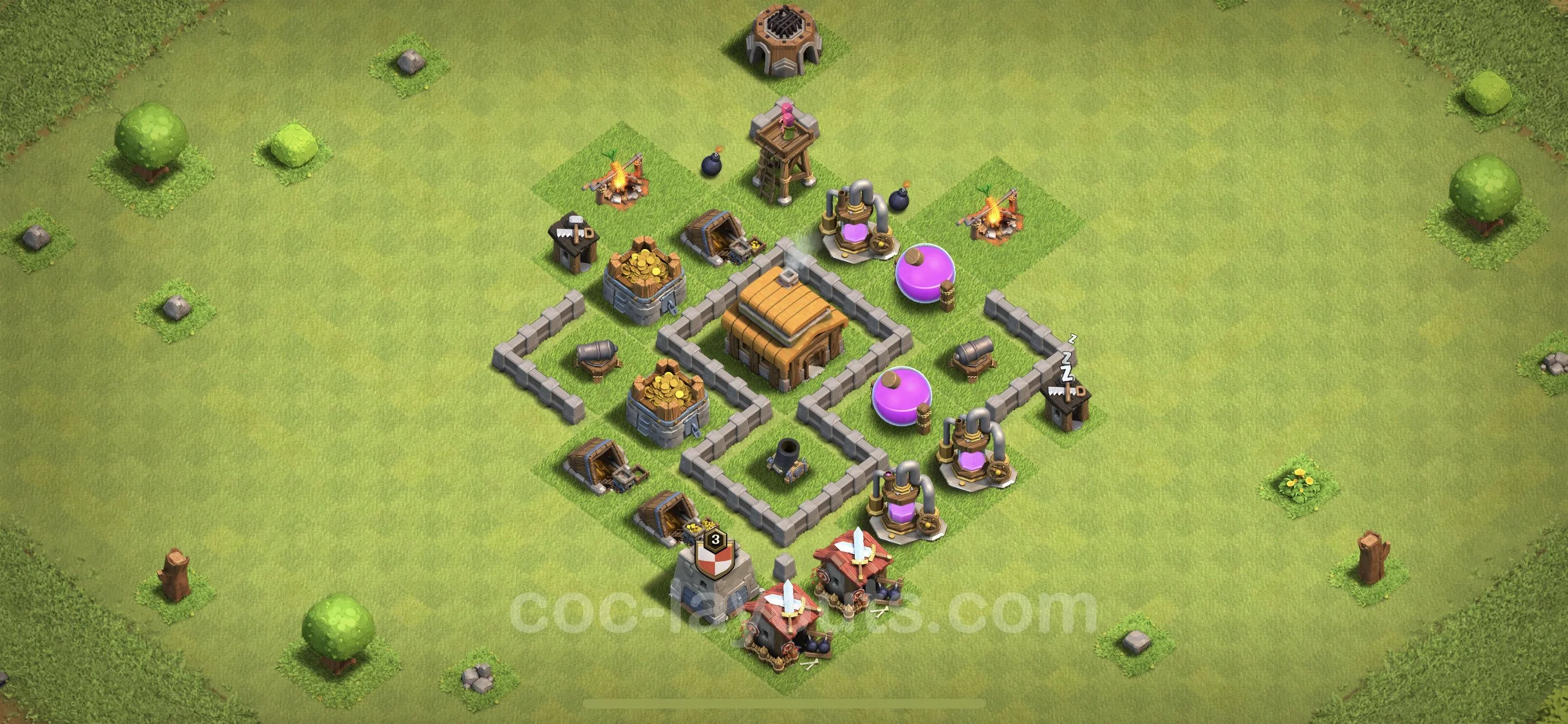 Defense (Trophy) Base TH3, Hybrid - plan / layout / design - Clash of Clans - (#47) — Defensa TH3